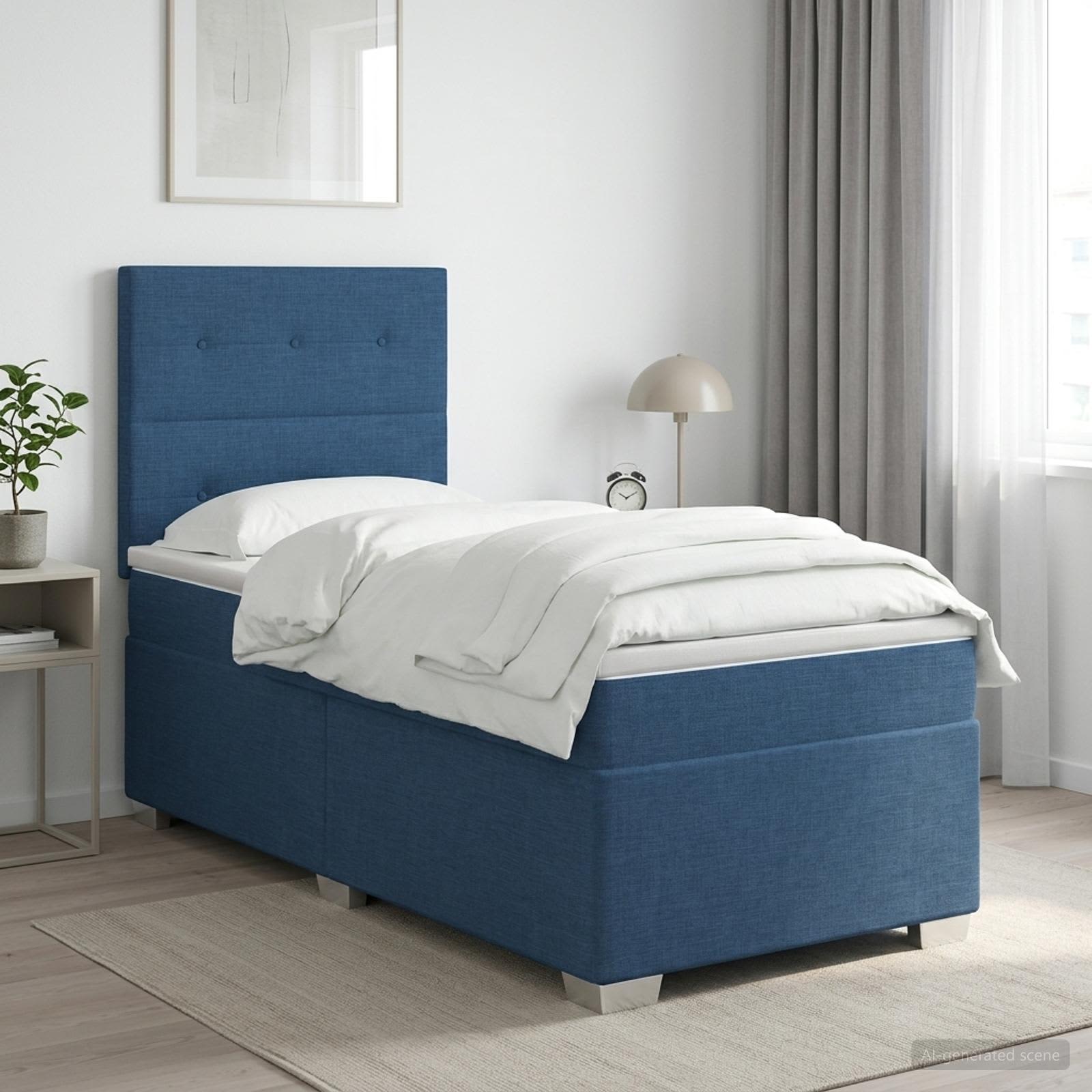 Boxspringbett mit Matratze mit Kopfteil Blau 80 x 200 cm Stoff
