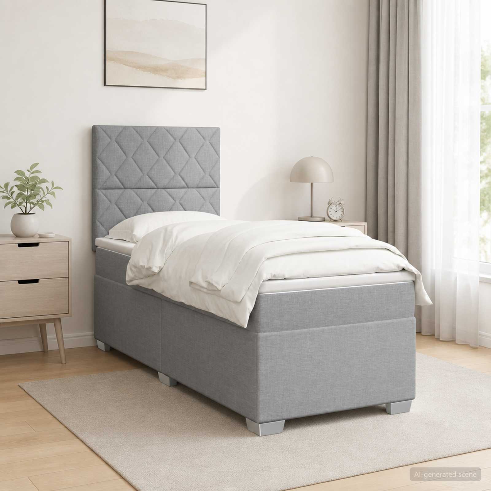 Boxspringbett mit Matratze mit Kopfteil Hellgrau Einzeln Stoff