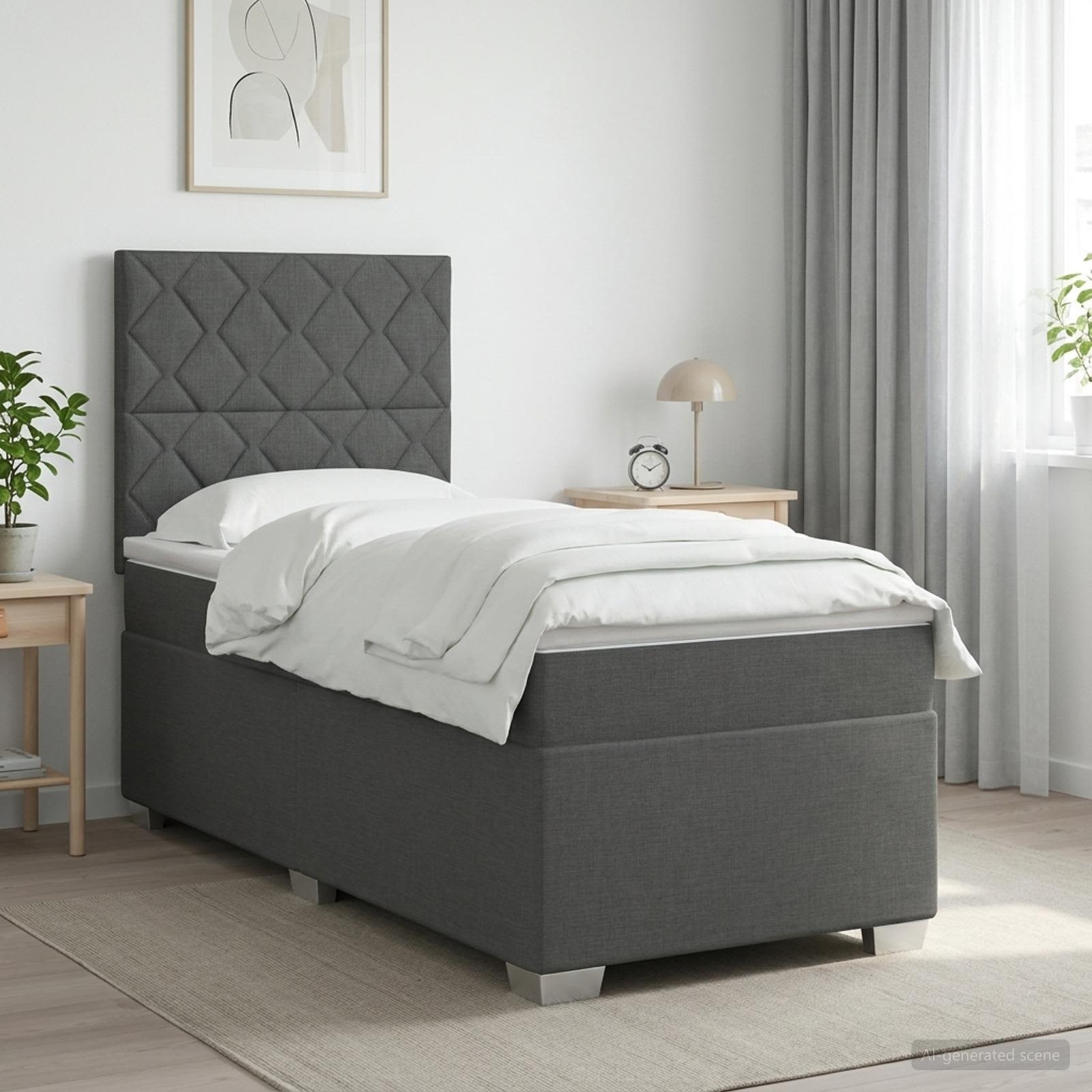 Boxspringbett mit Matratze Dunkelgrau 90 x 190 cm Stoff