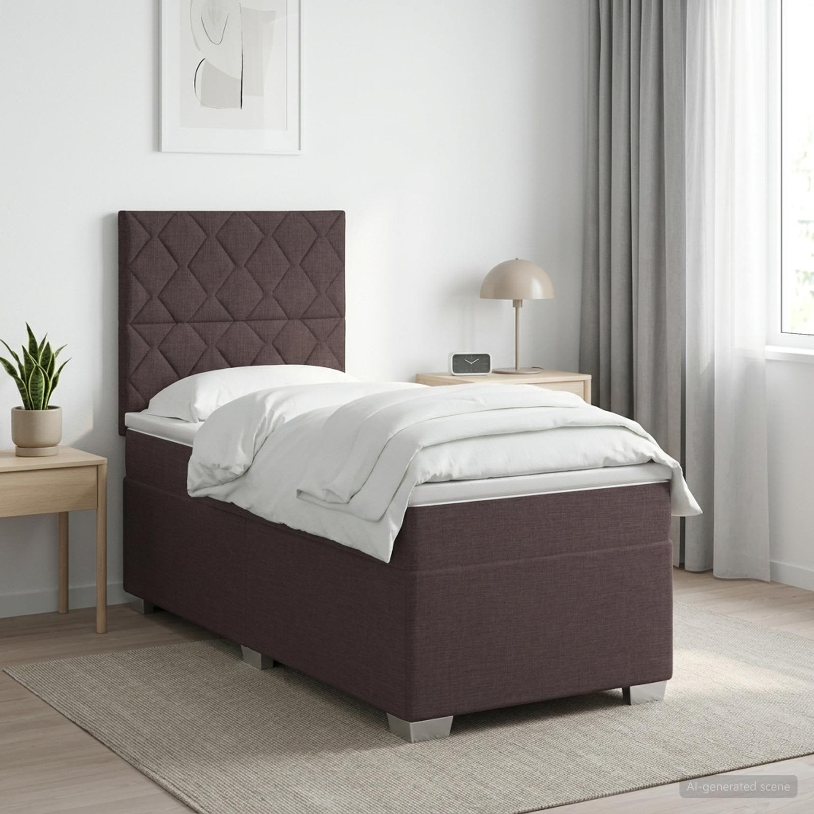 Boxspringbett mit Matratze Dunkelbraun 90 x 190 cm Stoff