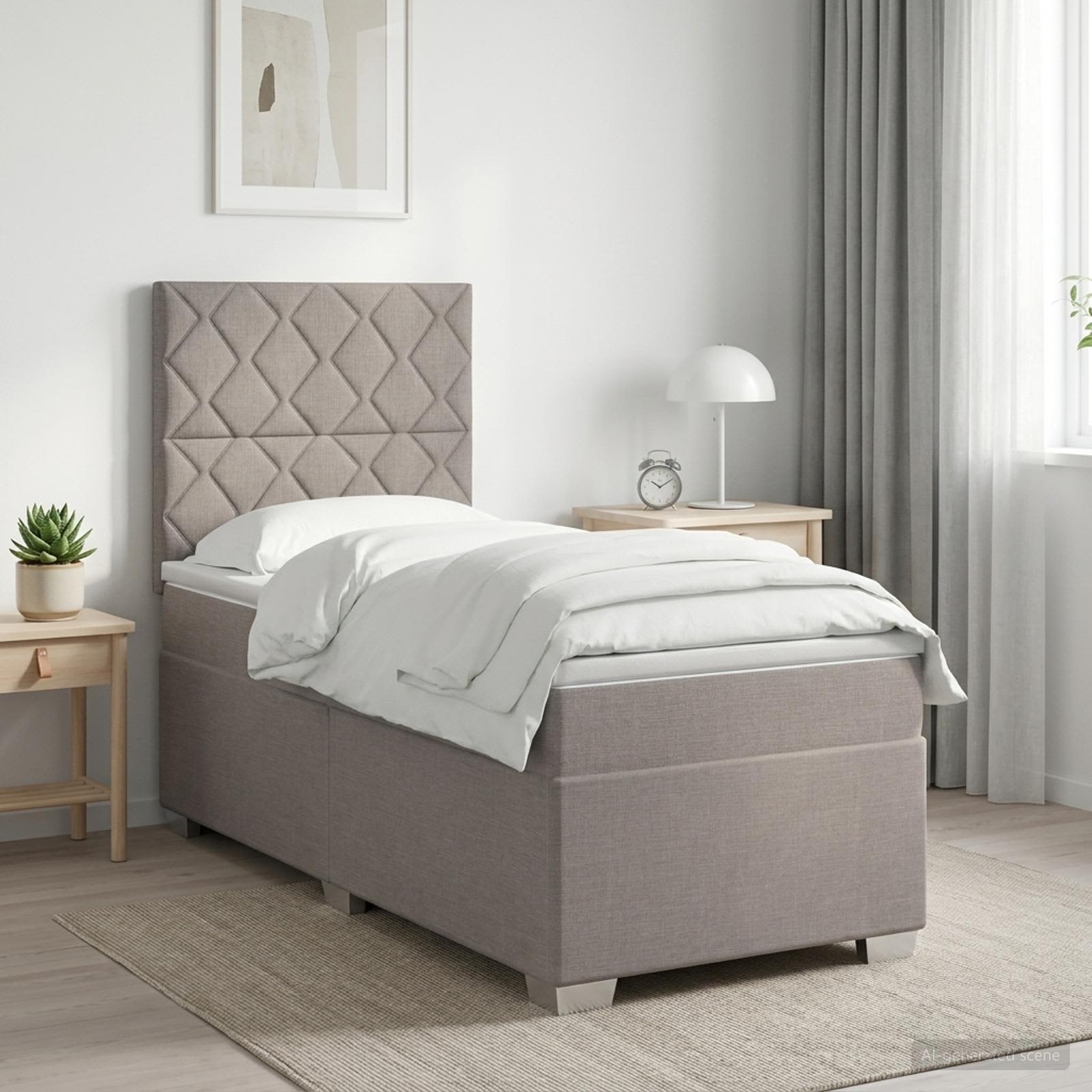 Boxspringbett mit Matratze mit Kopfteil Taupe 90 x 200 cm Stoff