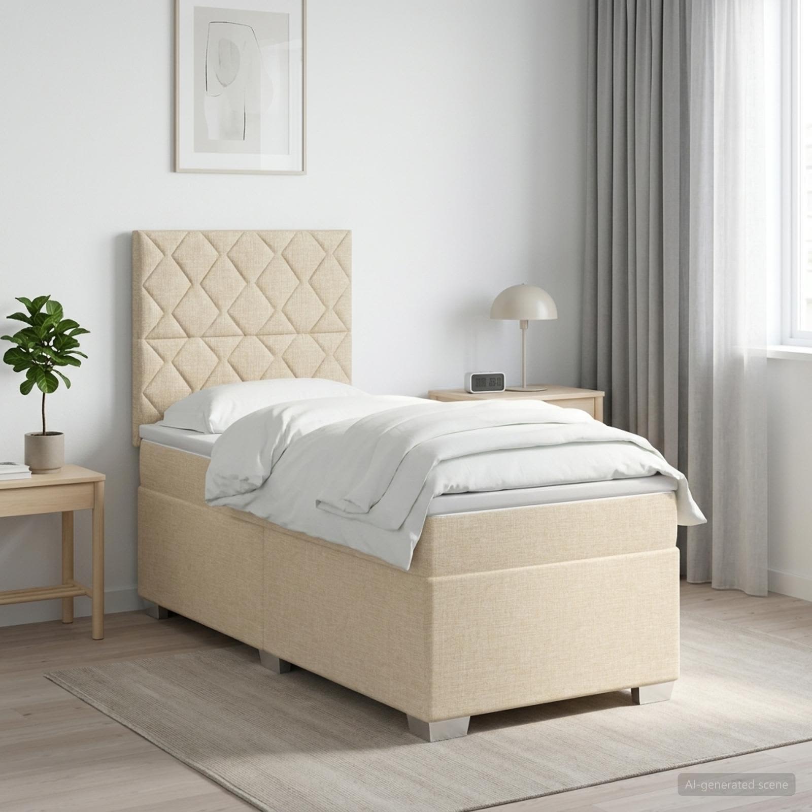 Boxspringbett mit Matratze mit Kopfteil Creme 90 x 200 cm Stoff