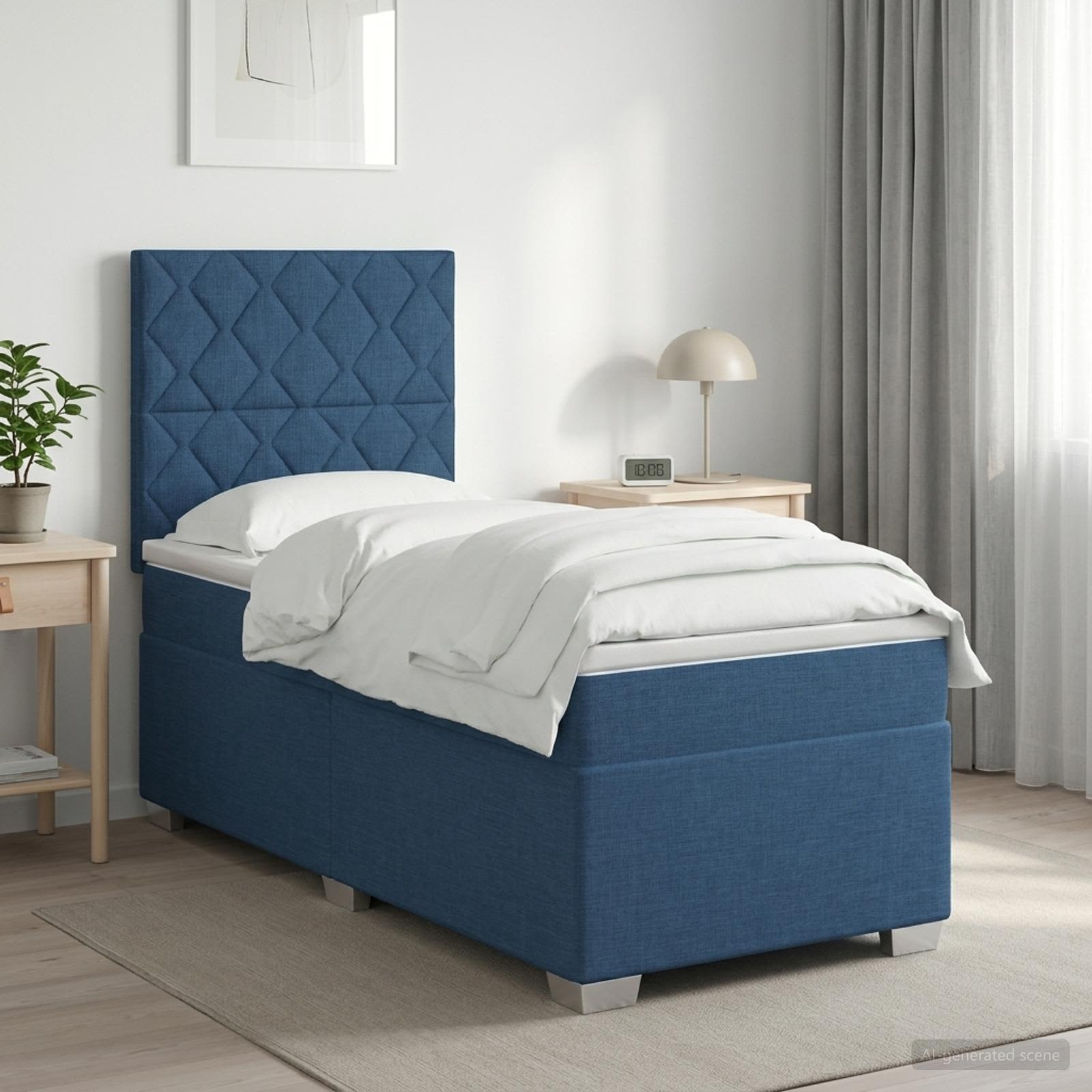 Boxspringbett mit Matratze mit Kopfteil Blau 90 x 190 cm Stoff