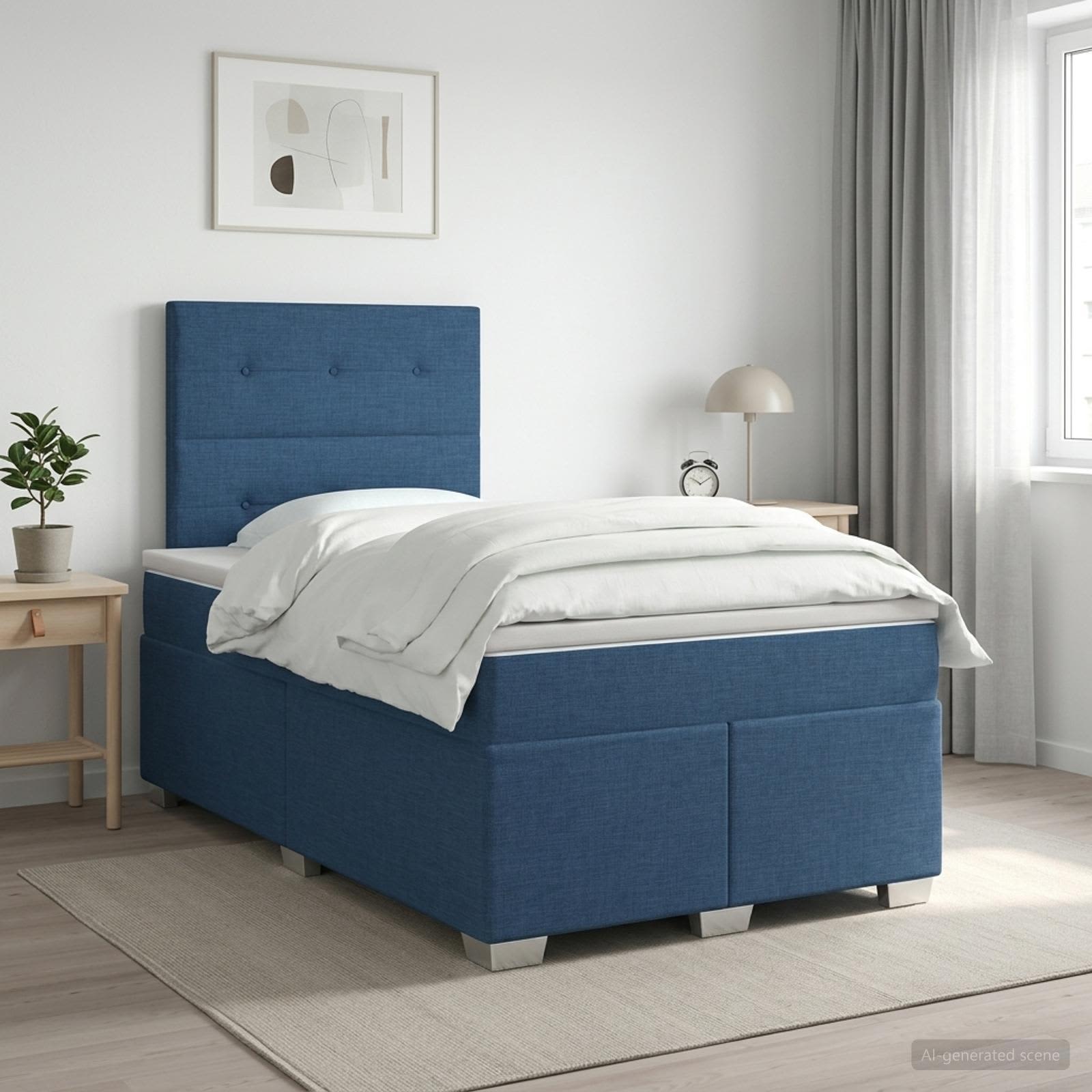 Boxspringbett mit Matratze mit Kopfteil Blau 120 x 200 cm Stoff
