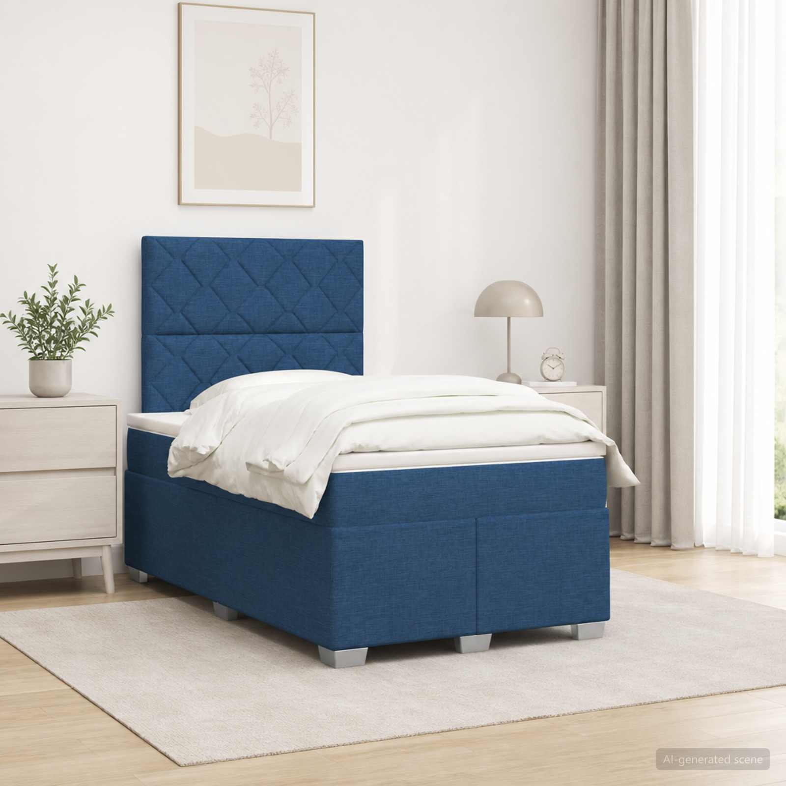 Boxspringbett mit Matratze mit Kopfteil Blau 120 x 200 cm Stoff