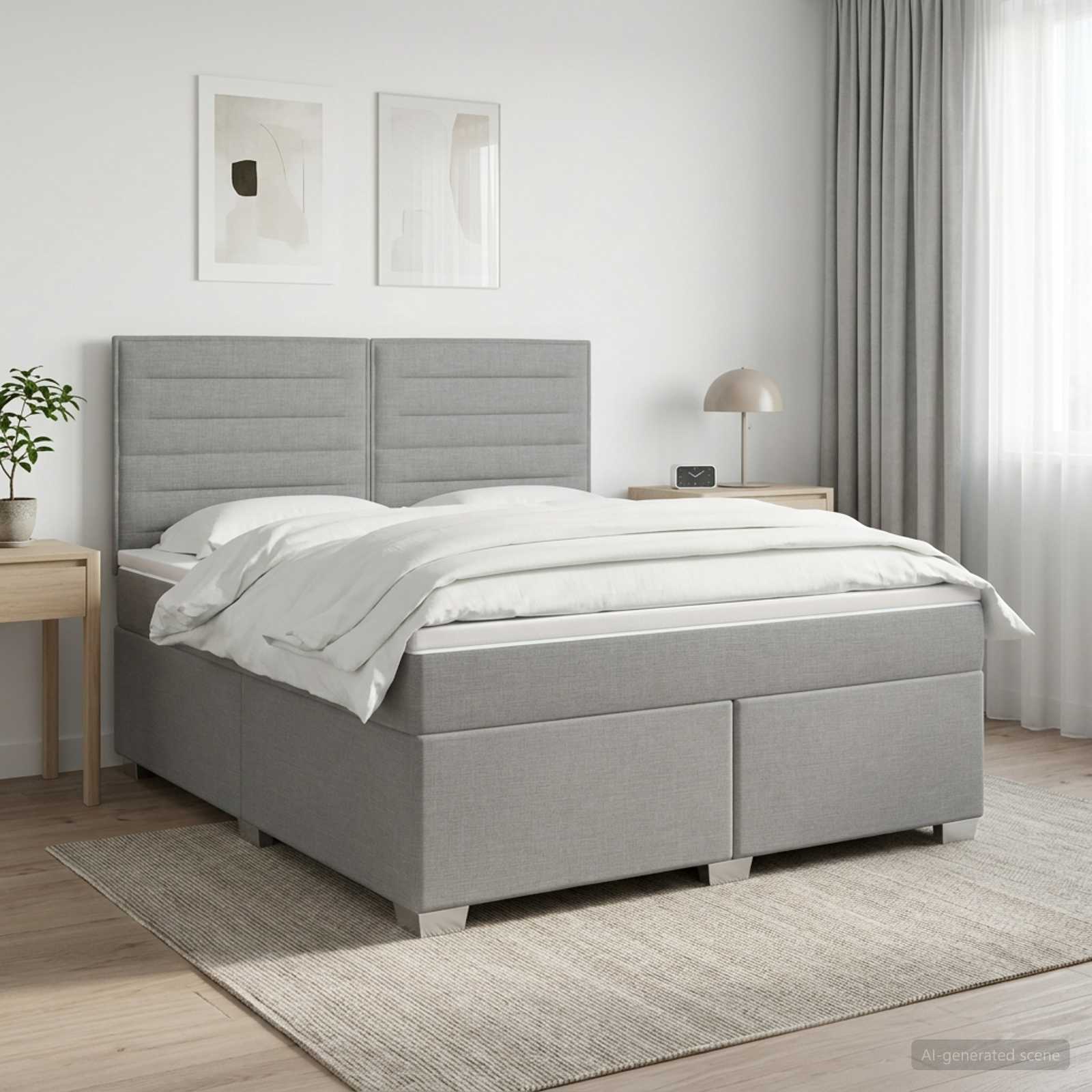 Boxspringbett mit Matratze Hellgrau 140 x 190 cm Stoff