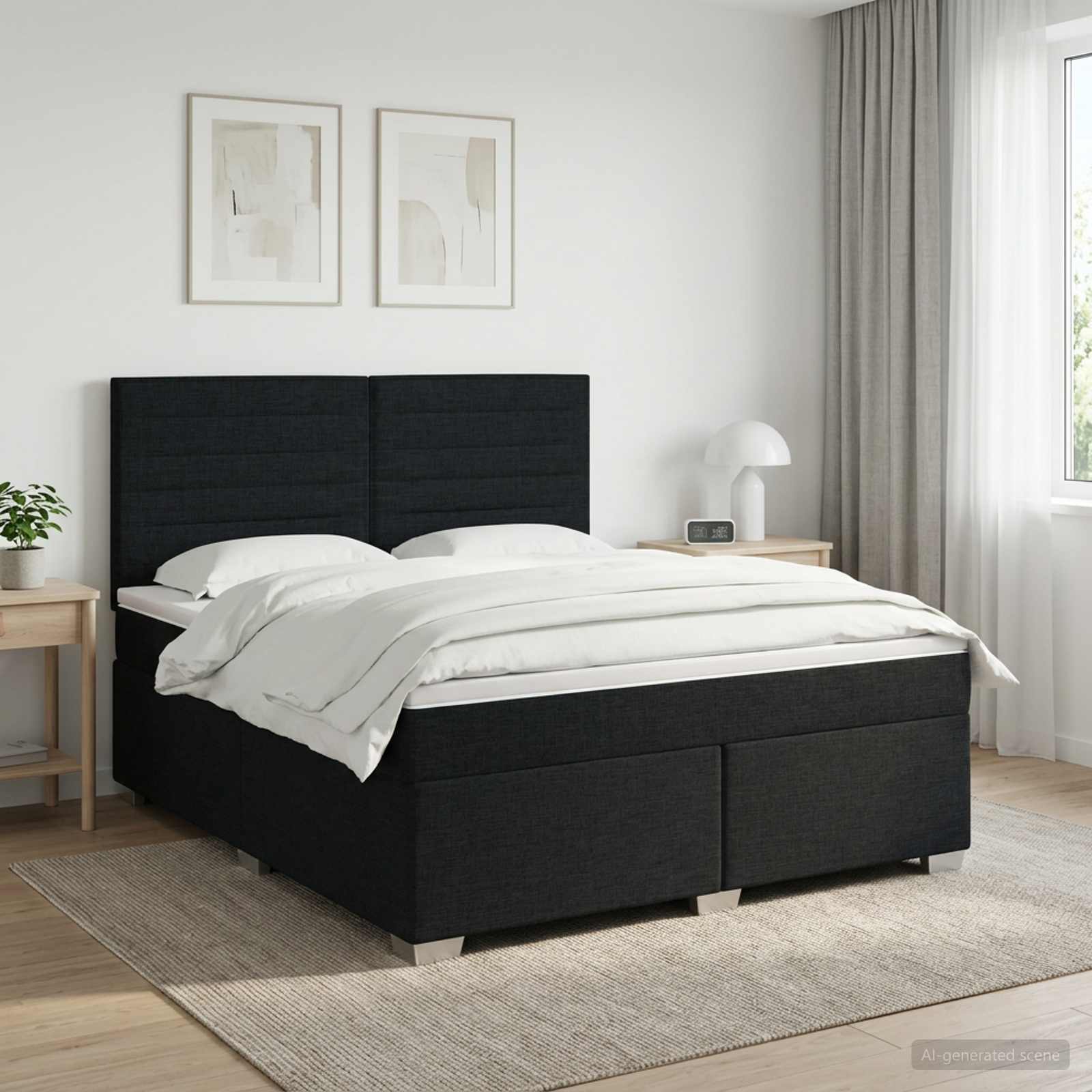 Boxspringbett mit Matratze Schwarz 140 x 200 cm Stoff