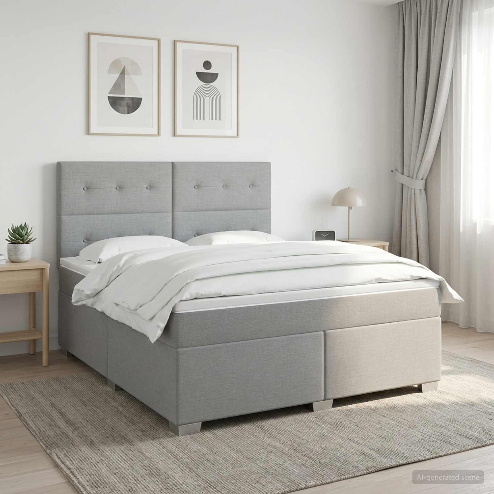 Boxspringbett mit Matratze Hellgrau 140 x 190 cm Stoff