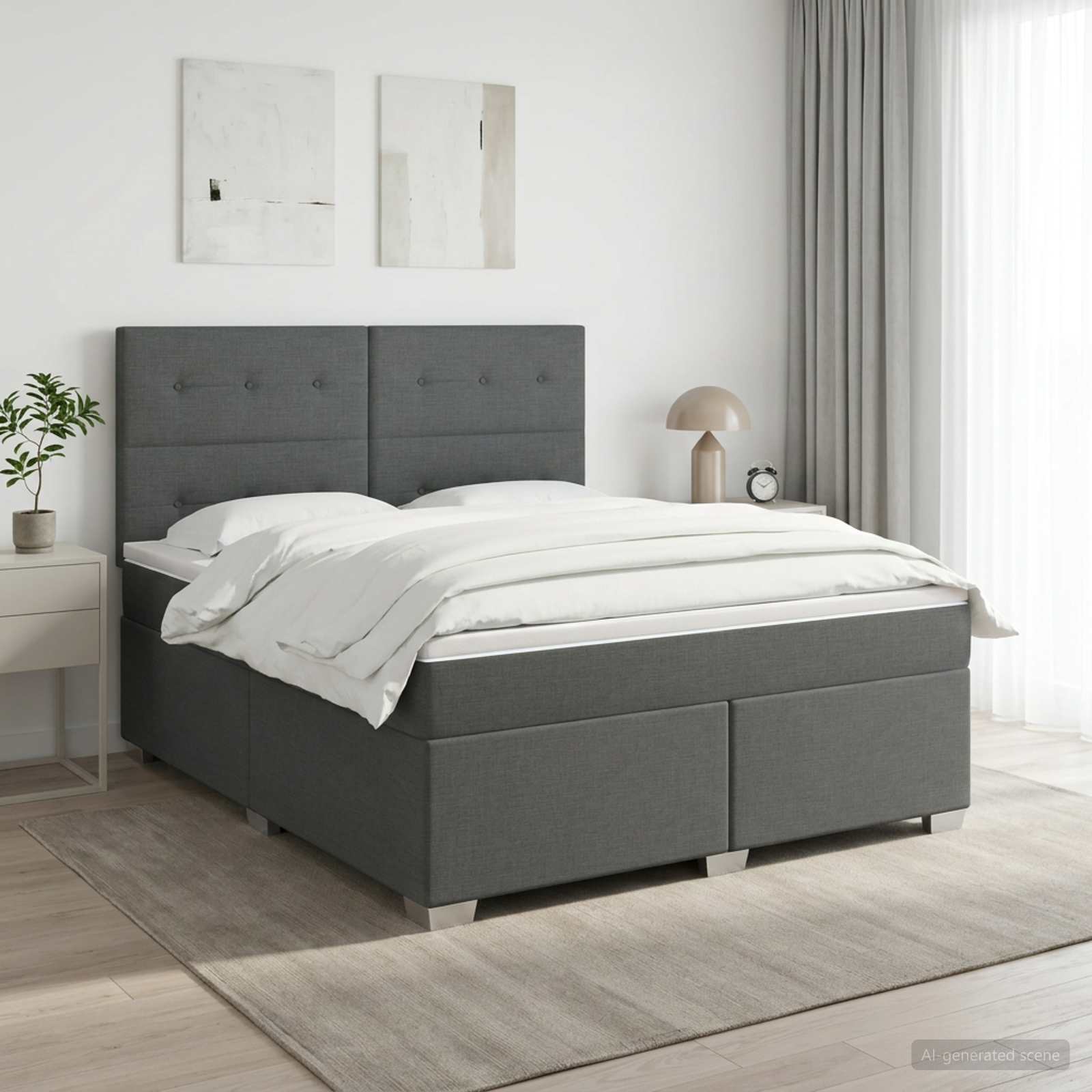 Boxspringbett mit Matratze Dunkelgrau 140 x 190 cm Stoff