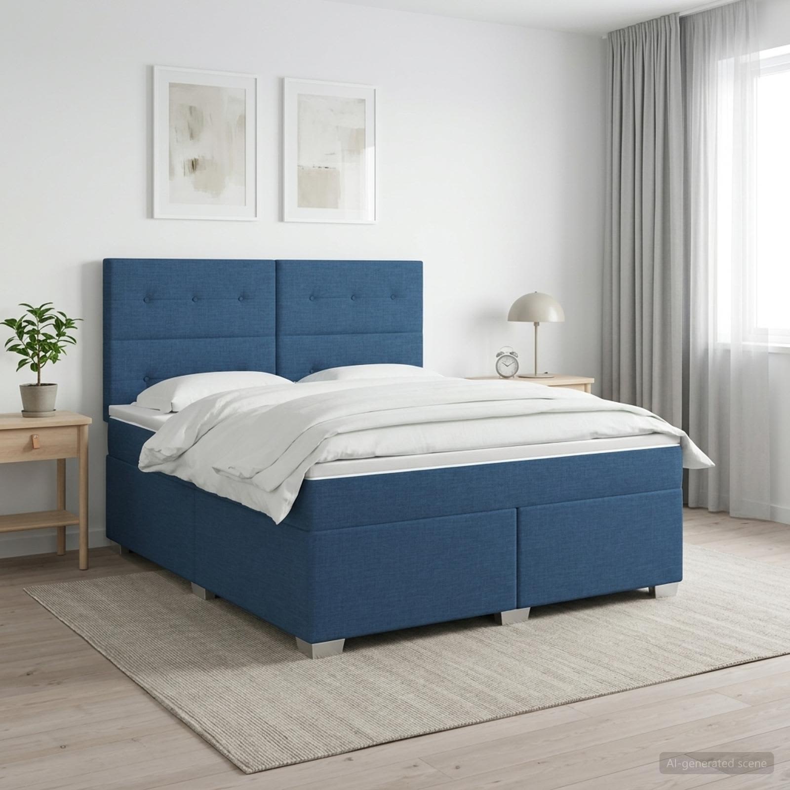 Boxspringbett mit Matratze mit Kopfteil Blau 140 x 190 cm Stoff