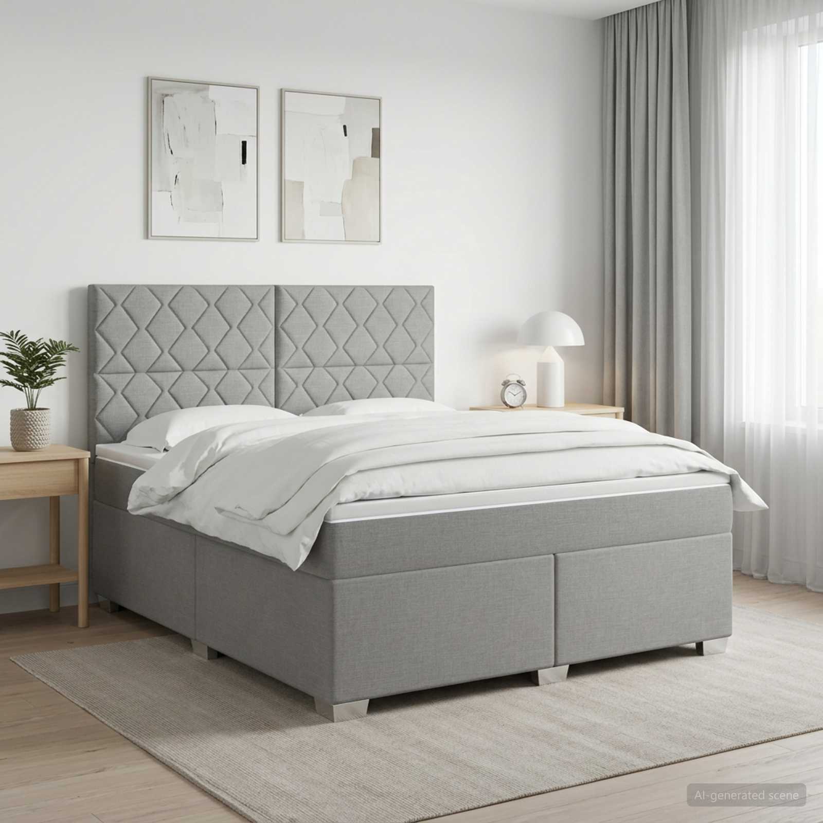 Boxspringbett mit Matratze Hellgrau 140 x 190 cm Stoff