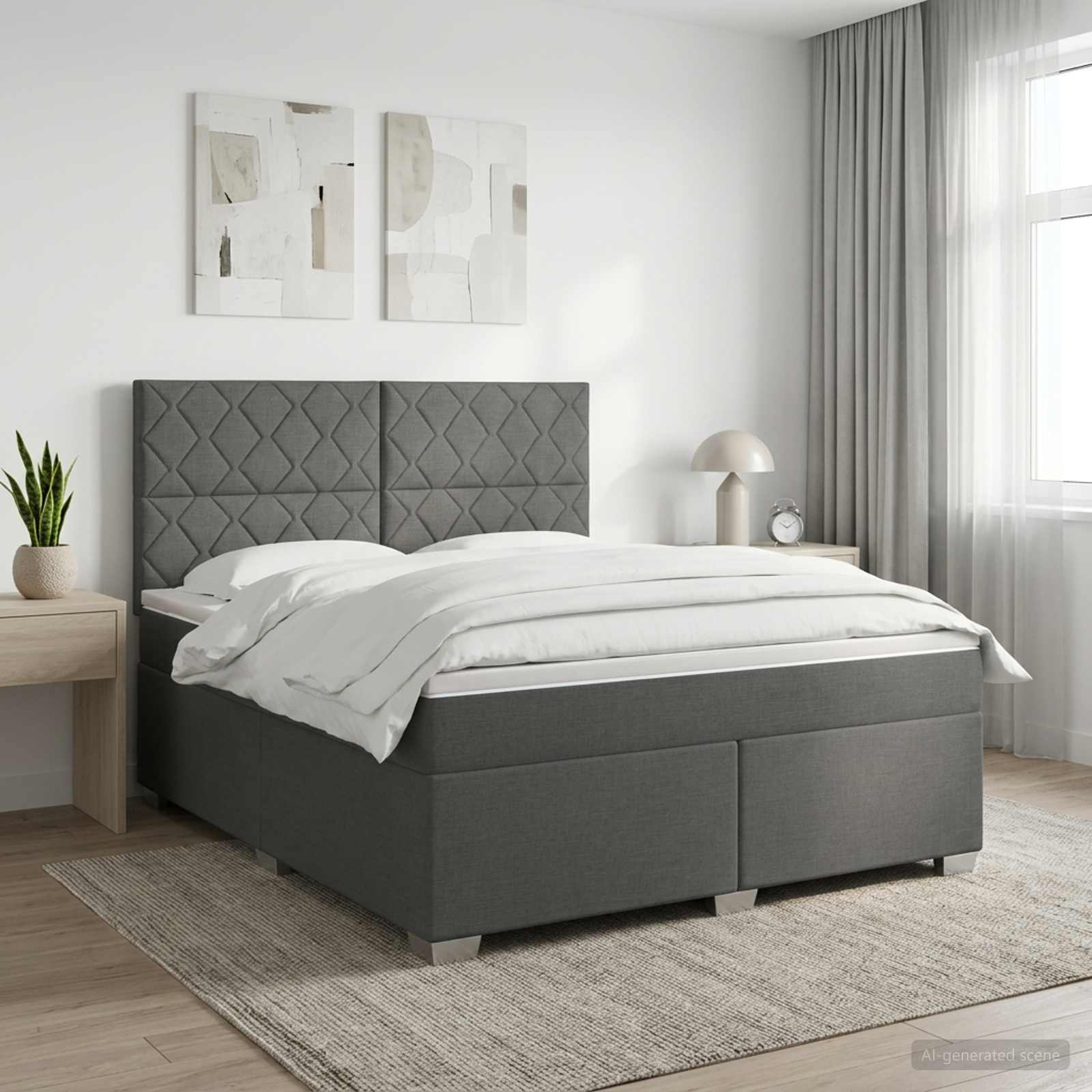 Boxspringbett mit Matratze Dunkelgrau 140 x 200 cm Stoff