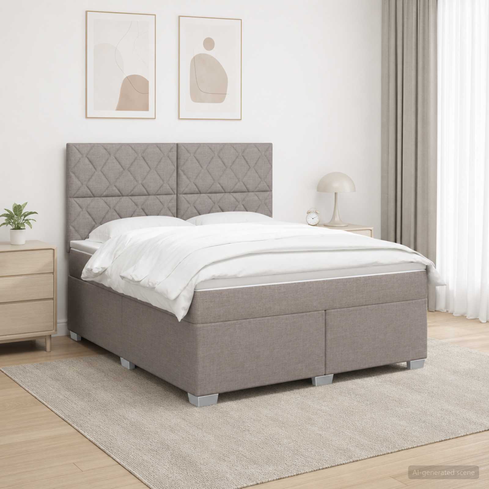 Boxspringbett mit Matratze Taupe 140 x 190 cm Stoff