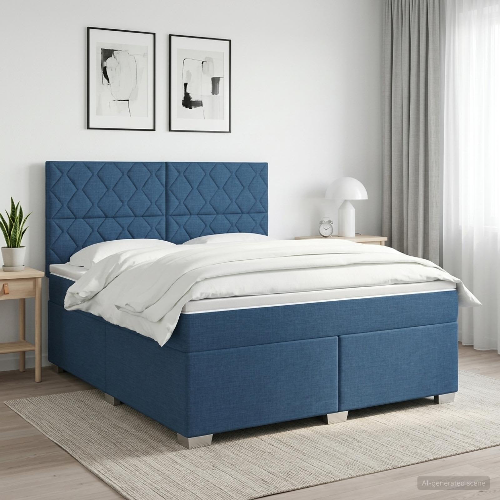 Boxspringbett mit Matratze mit Kopfteil Blau 140 x 200 cm Stoff