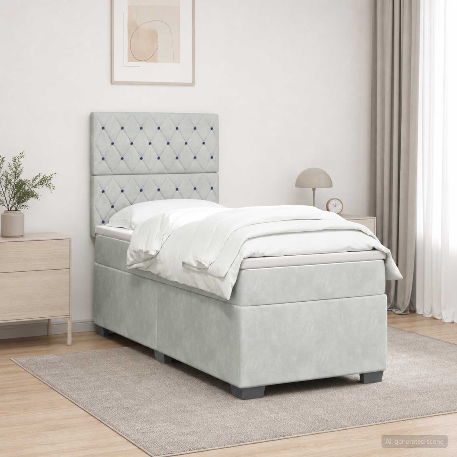 Boxspringbett mit Matratze Hellgrau 90 x 200 cm Samt