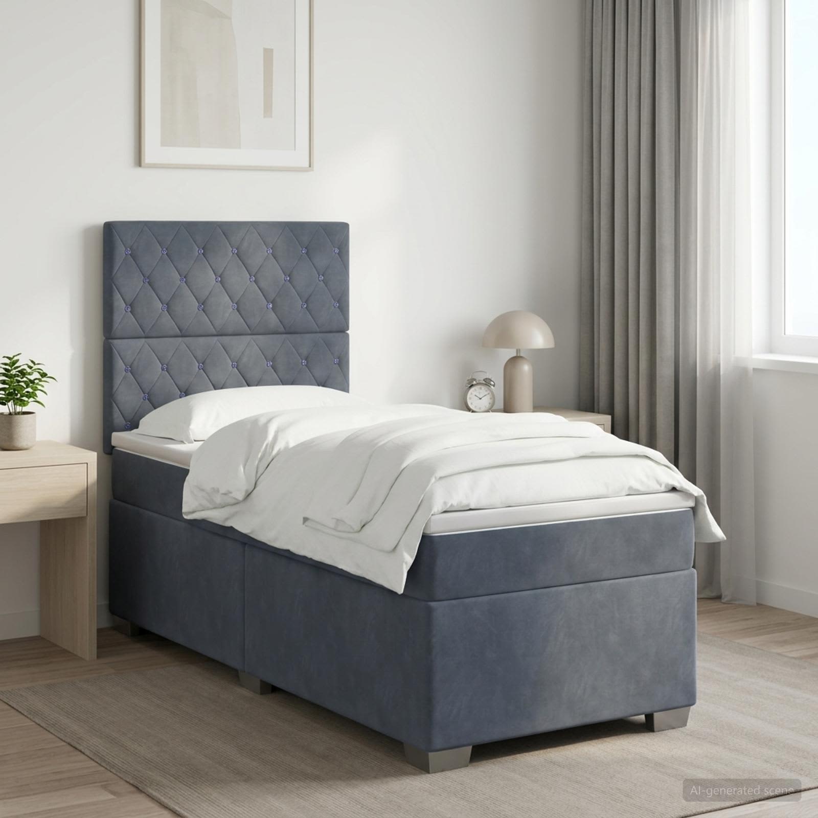 Boxspringbett mit Matratze Dunkelgrau 100 x 200 cm Samt