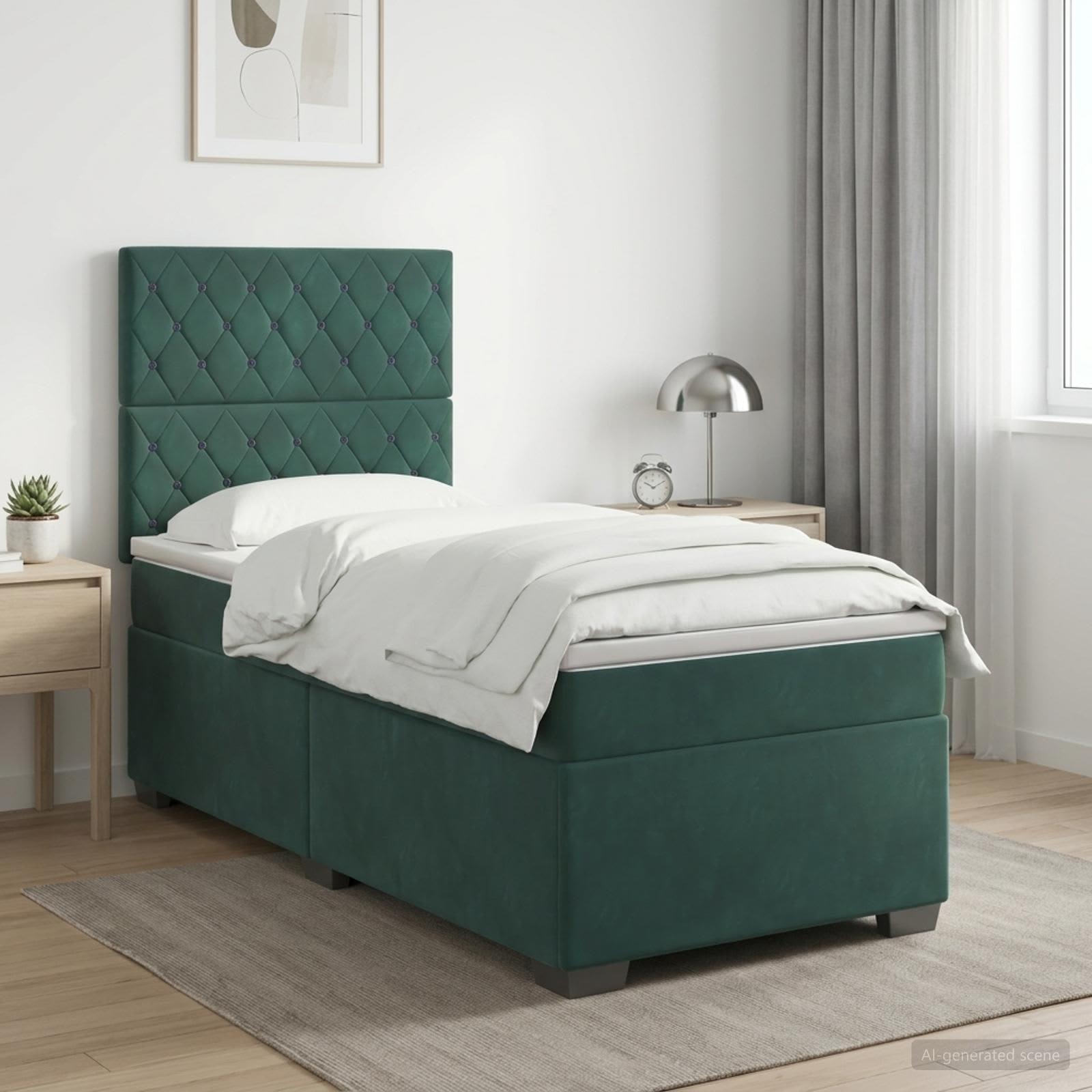 Boxspringbett mit Matratze Dunkelgrün 90 x 200 cm Samt