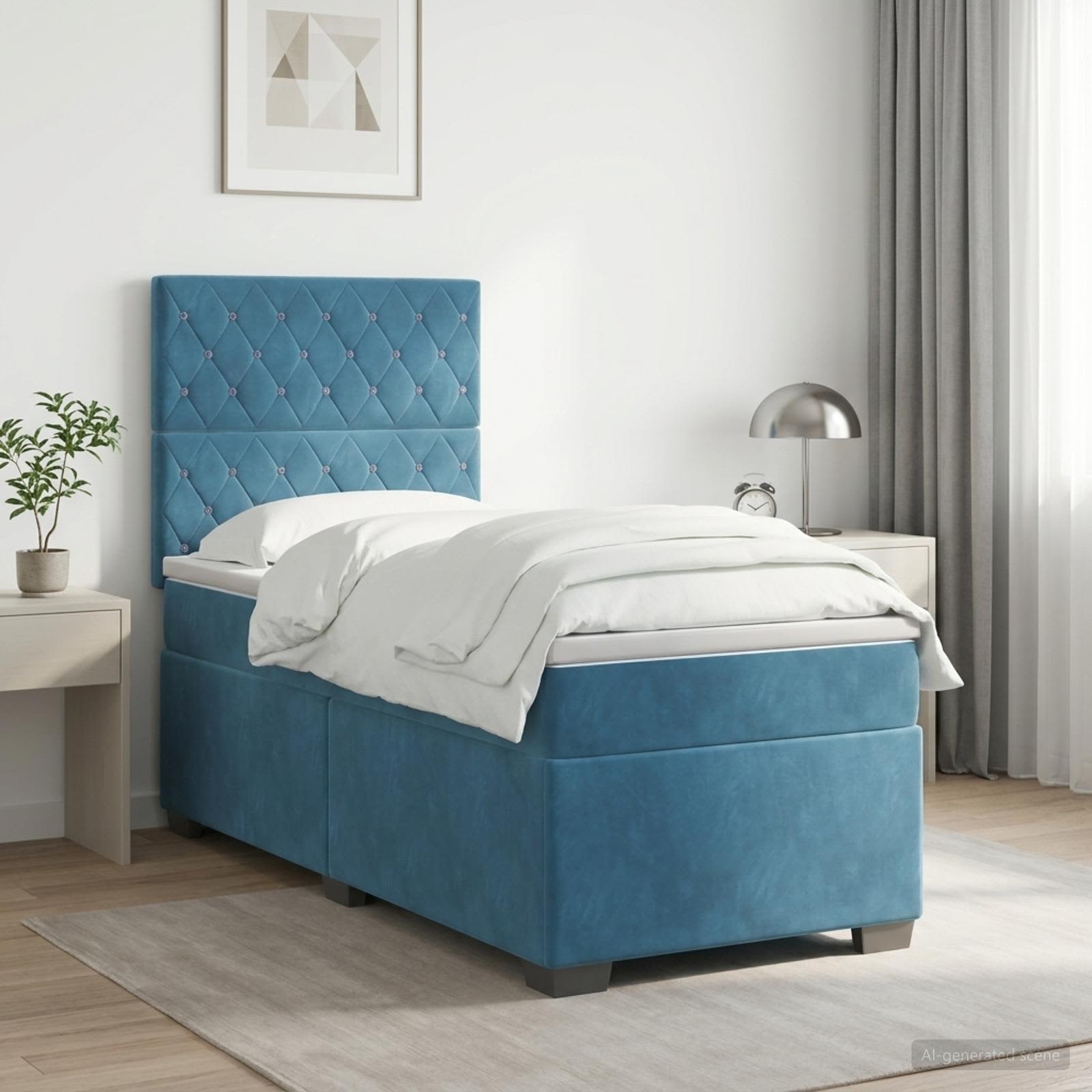 Boxspringbett mit Matratze mit Kopfteil Blau 90 x 190 cm Samt