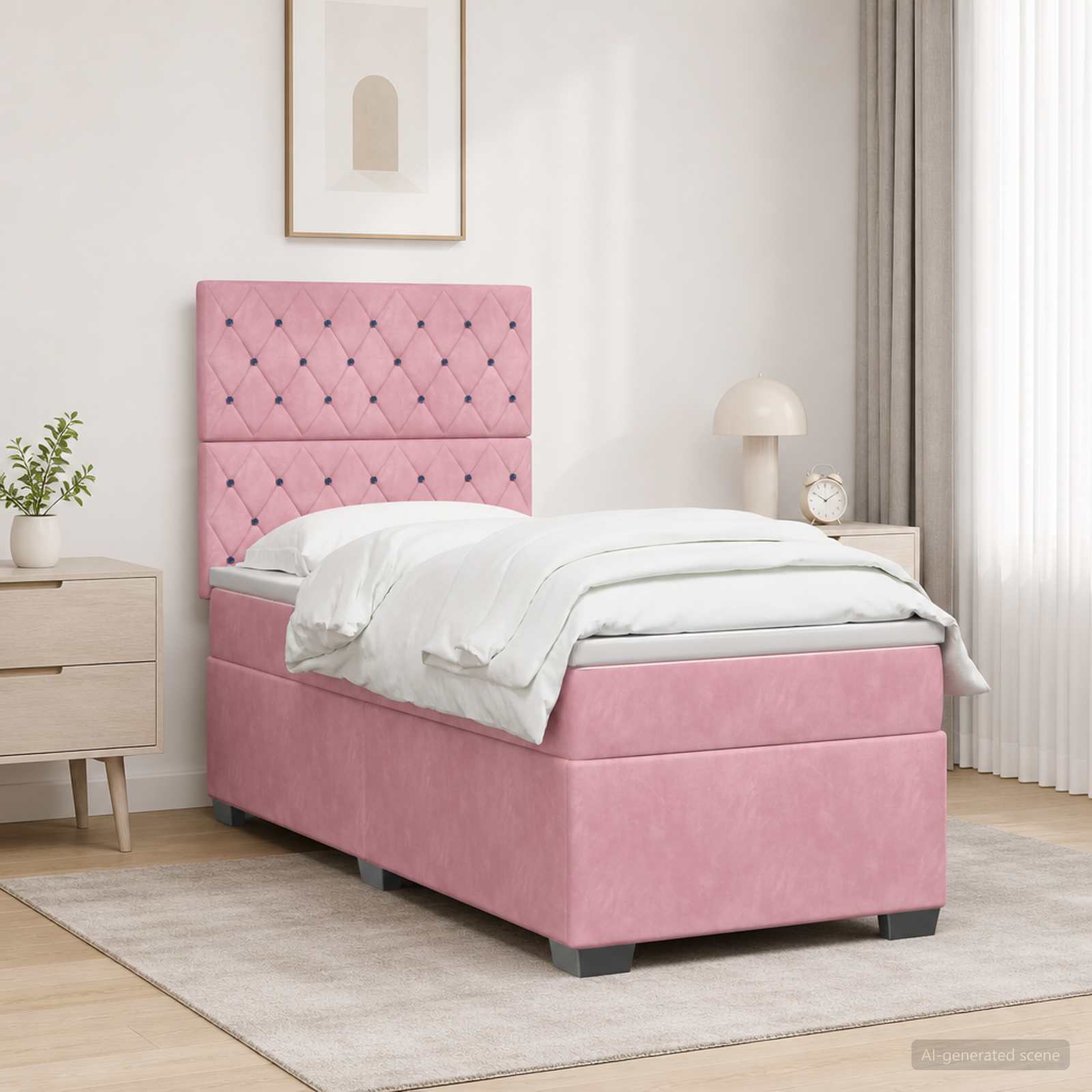 Boxspringbett mit Matratze mit Kopfteil Rosa 100 x 200 cm Samt