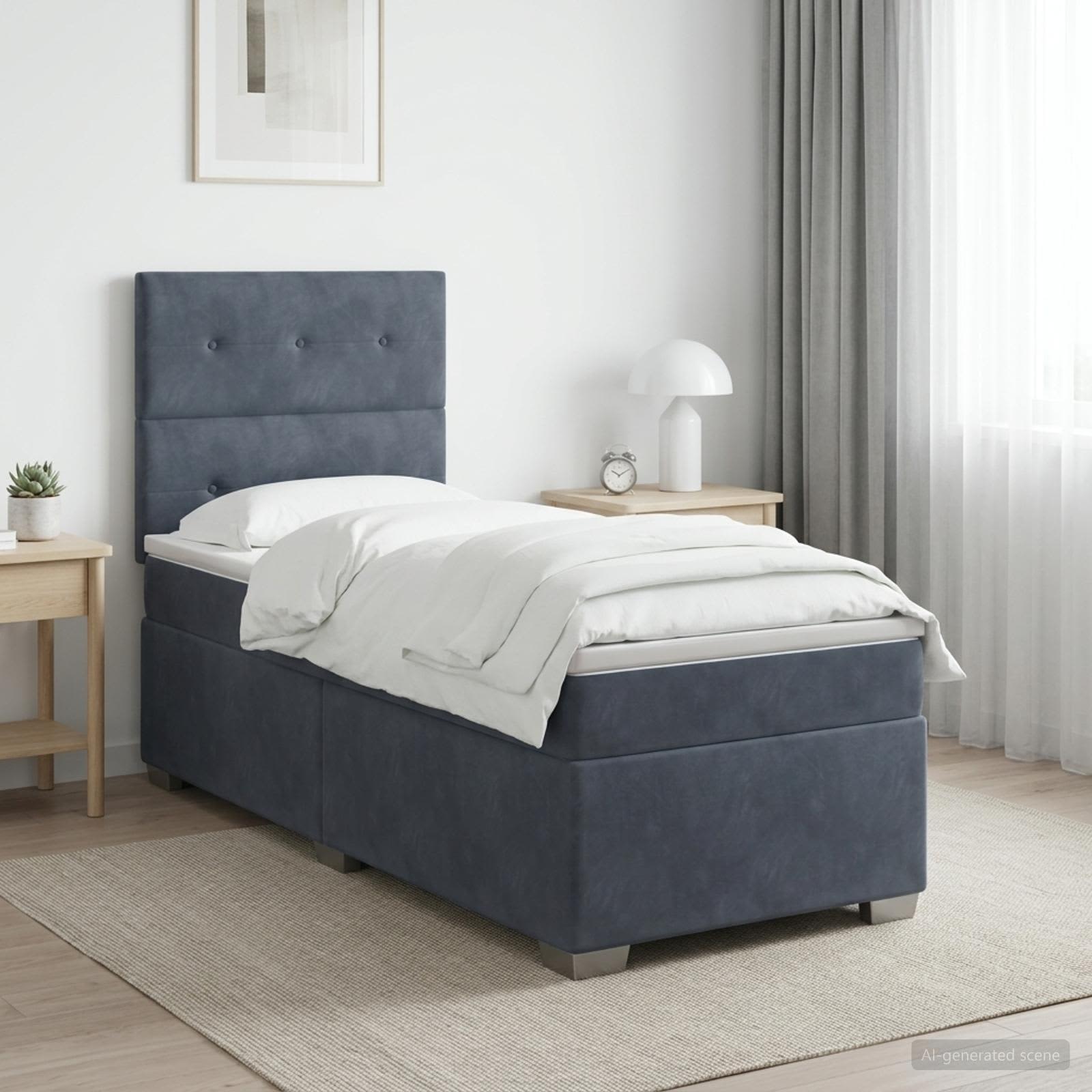 Boxspringbett mit Matratze Dunkelgrau 100 x 200 cm Samt