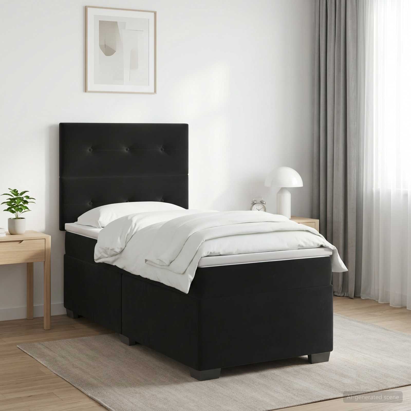 Boxspringbett mit Matratze Schwarz 80 x 200 cm Samt
