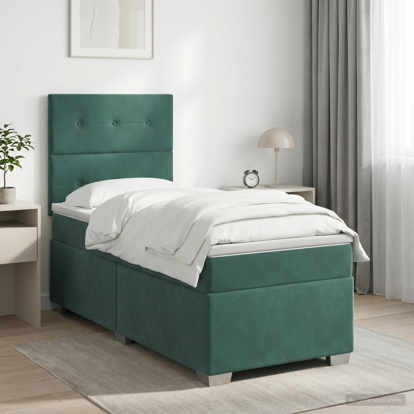 Boxspringbett mit Matratze Dunkelgrün 90 x 200 cm Samt
