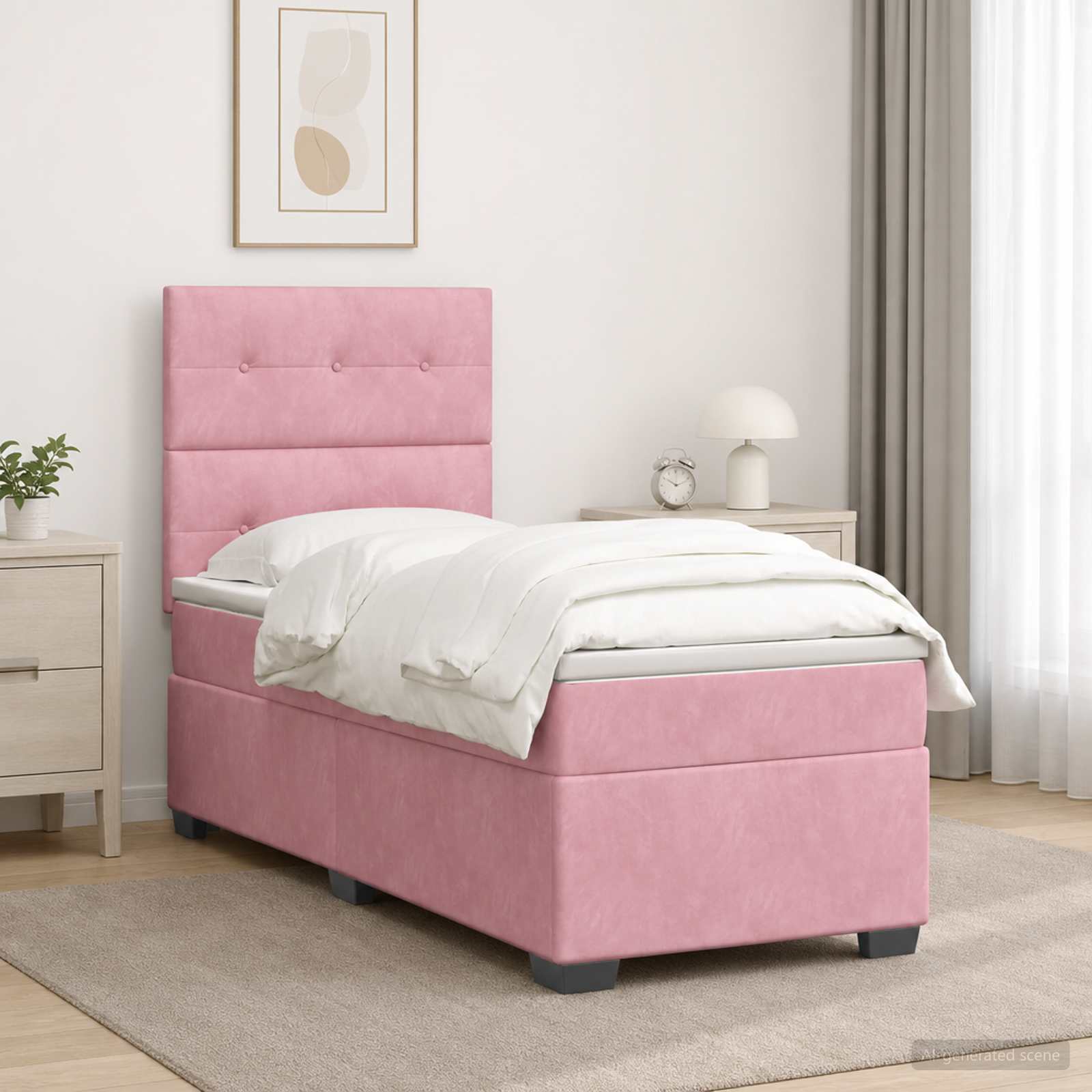 Boxspringbett mit Matratze mit Kopfteil Rosa 100 x 200 cm Samt