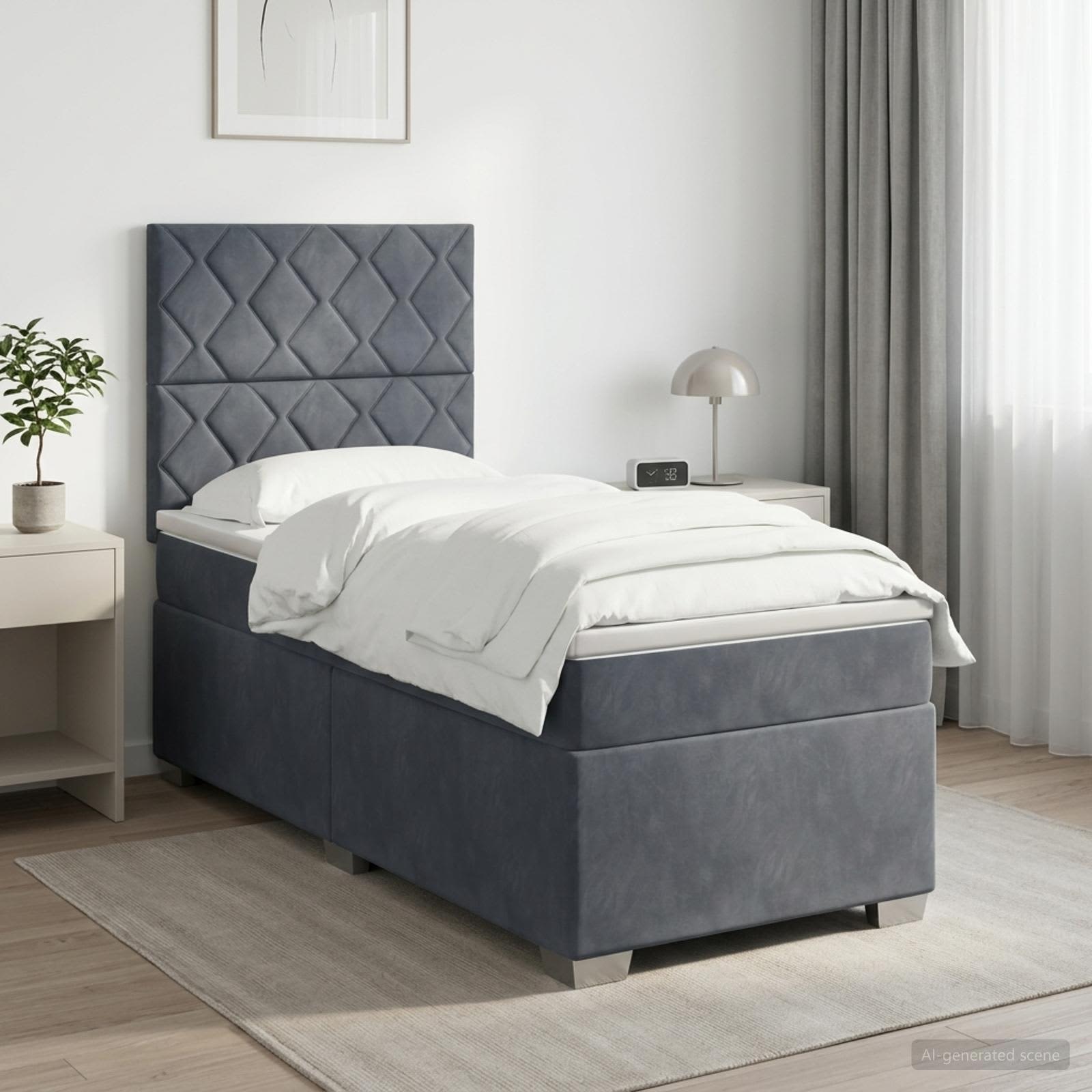 Boxspringbett mit Matratze Dunkelgrau 90 x 190 cm Samt