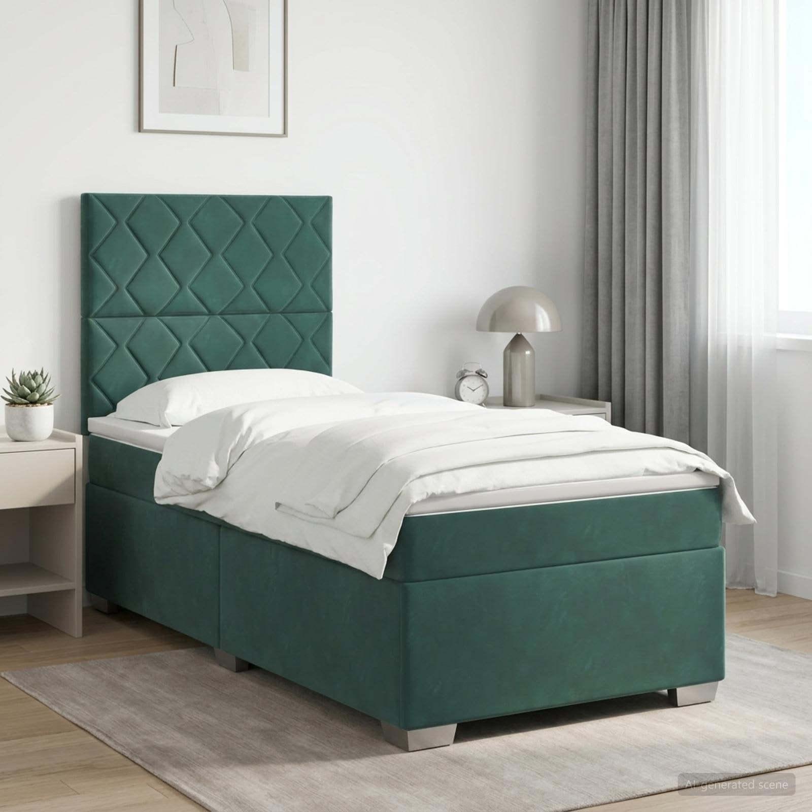 Boxspringbett mit Matratze Dunkelgrün 100 x 200 cm Samt