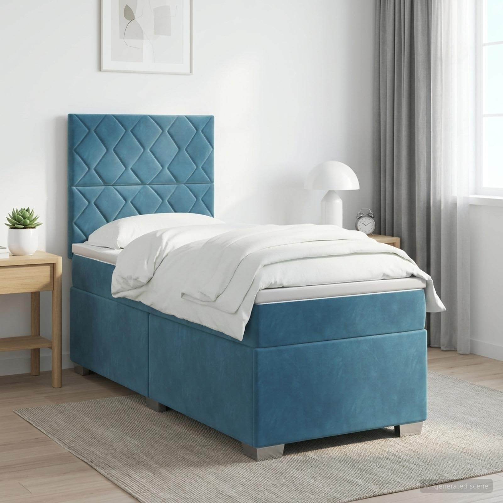 Boxspringbett mit Matratze mit Kopfteil Blau 90 x 200 cm Samt