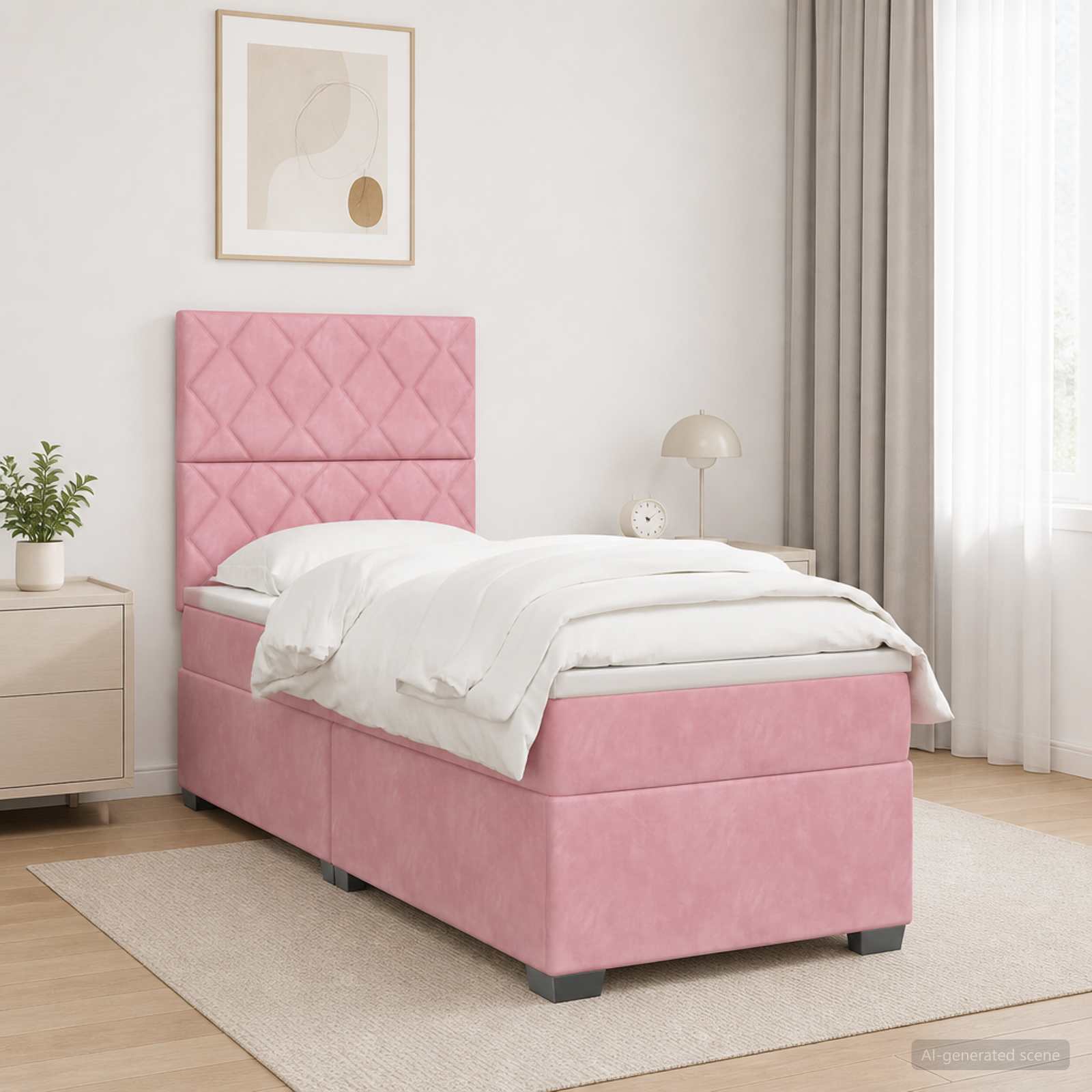 Boxspringbett mit Matratze mit Kopfteil Rosa 80 x 200 cm Samt