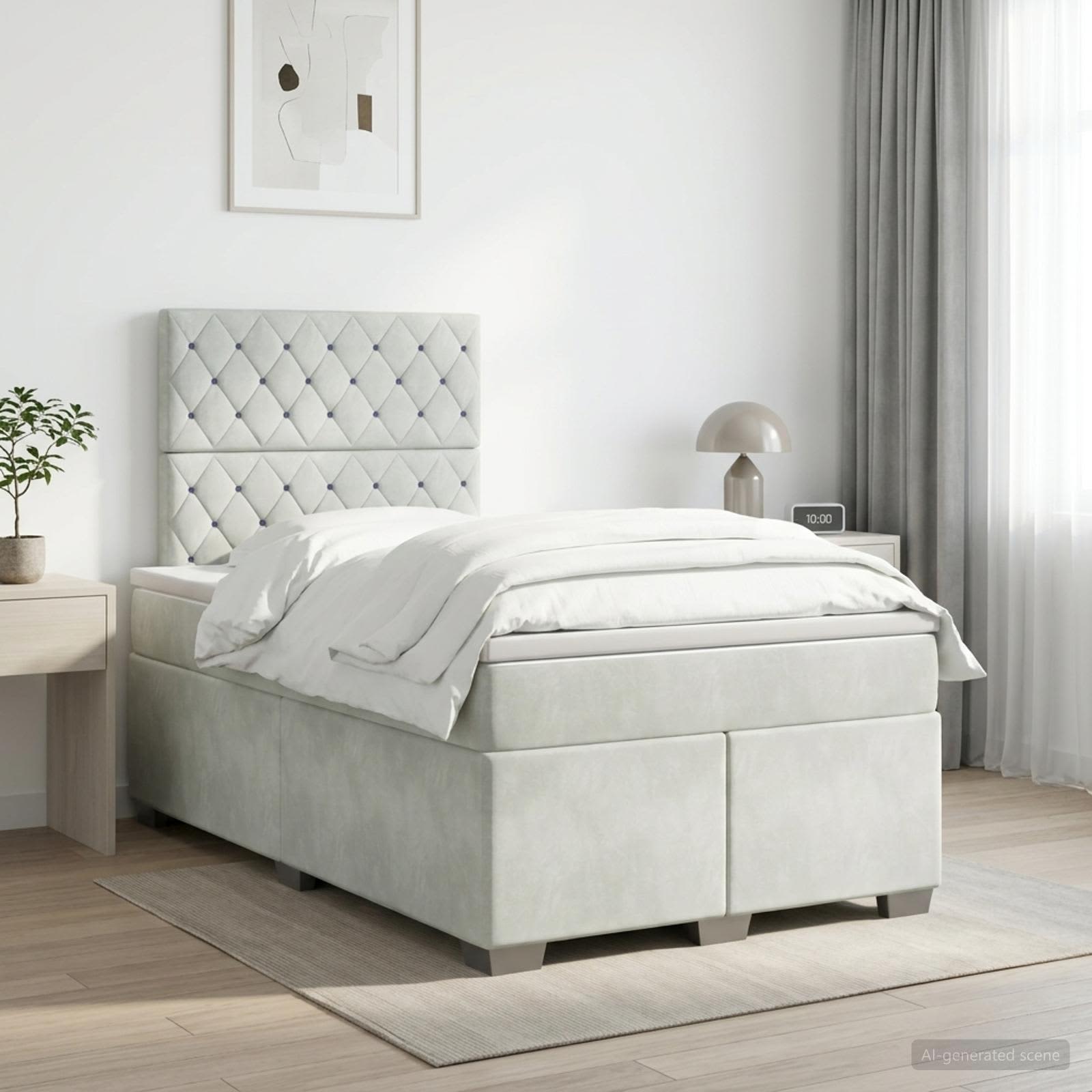 Boxspringbett mit Matratze Hellgrau 120 x 190 cm Samt