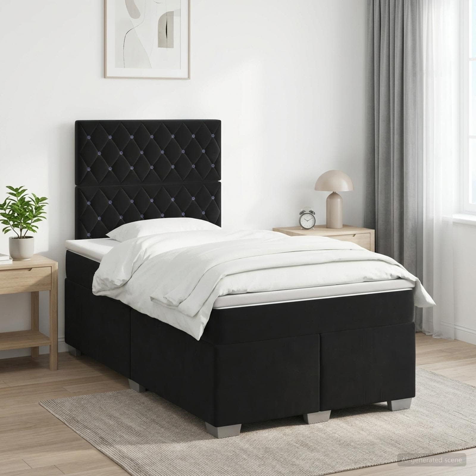 Boxspringbett mit Matratze Schwarz 120 x 190 cm Samt