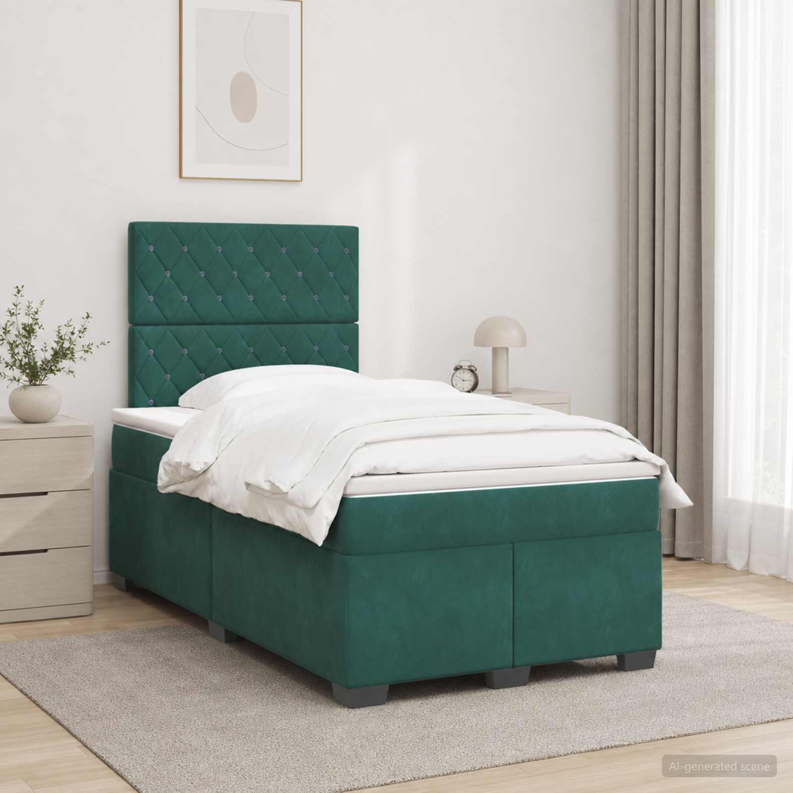 Boxspringbett mit Matratze Dunkelgrün 120 x 190 cm Samt