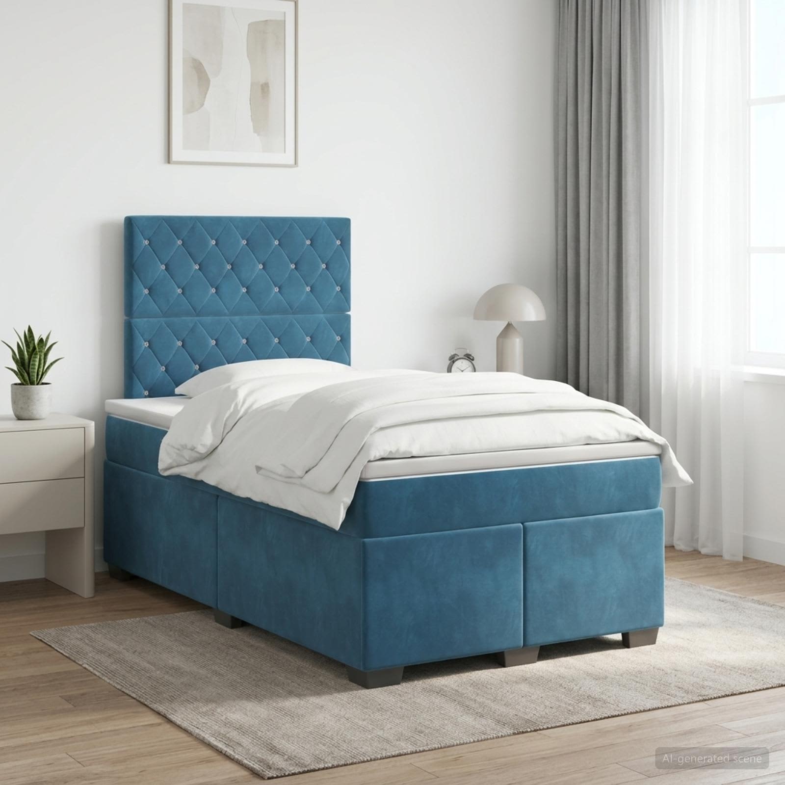 Boxspringbett mit Matratze mit Kopfteil Blau 120 x 190 cm Samt