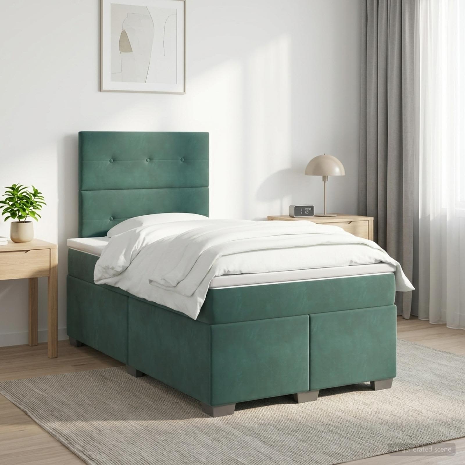 Boxspringbett mit Matratze Dunkelgrün 120 x 190 cm Samt