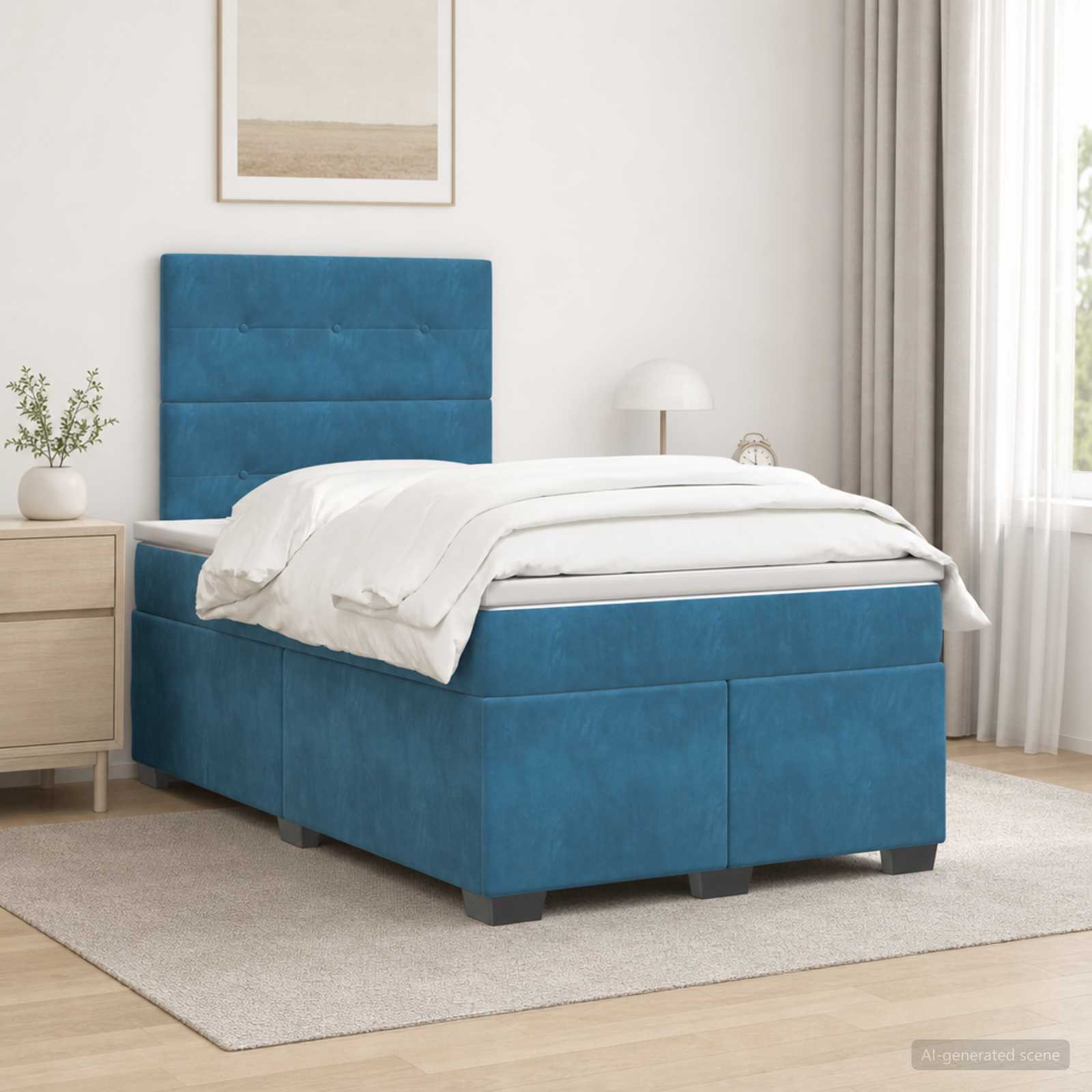 Boxspringbett mit Matratze mit Kopfteil Blau 120 x 190 cm Samt