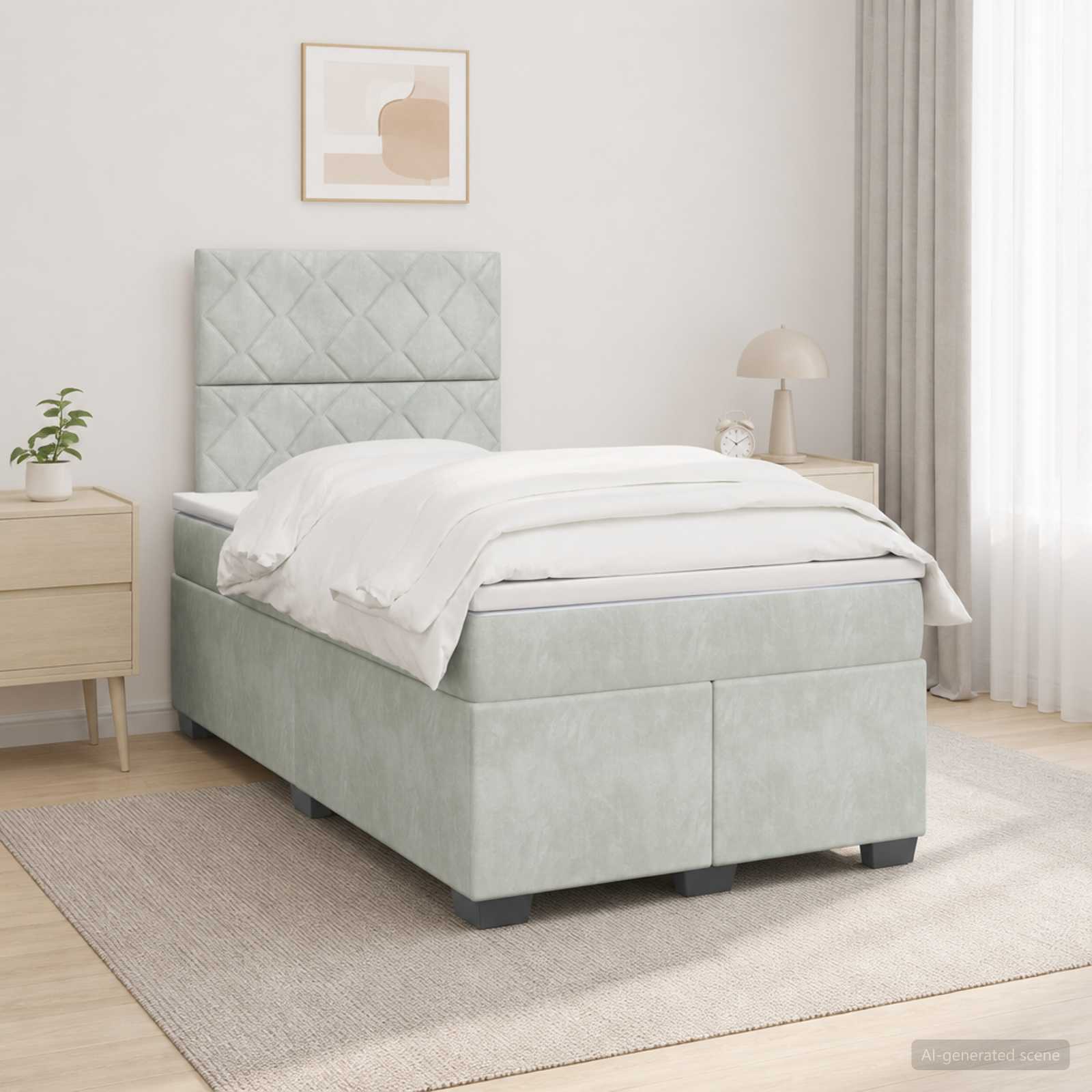 Boxspringbett mit Matratze Hellgrau 120 x 190 cm Samt