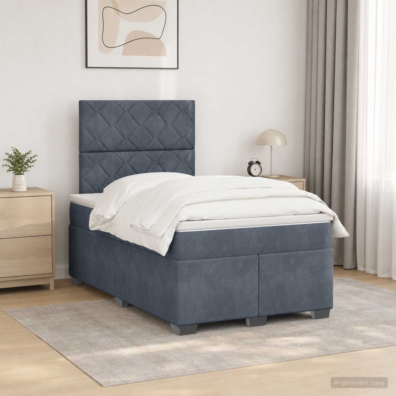 Boxspringbett mit Matratze Dunkelgrau 120 x 200 cm Samt