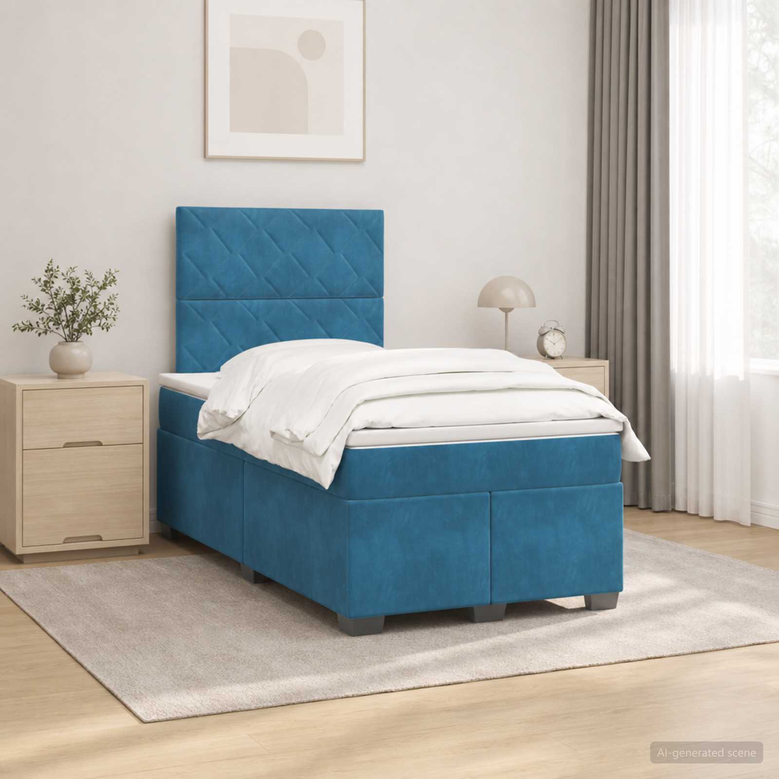 Boxspringbett mit Matratze mit Kopfteil Blau 120 x 190 cm Samt
