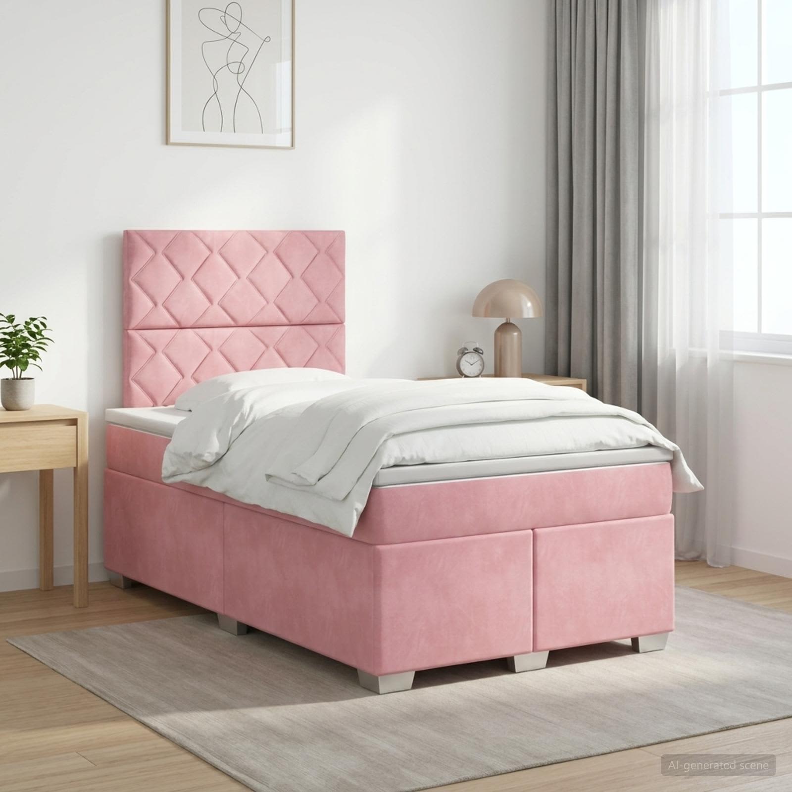 Boxspringbett mit Matratze mit Kopfteil Rosa 120 x 200 cm Samt