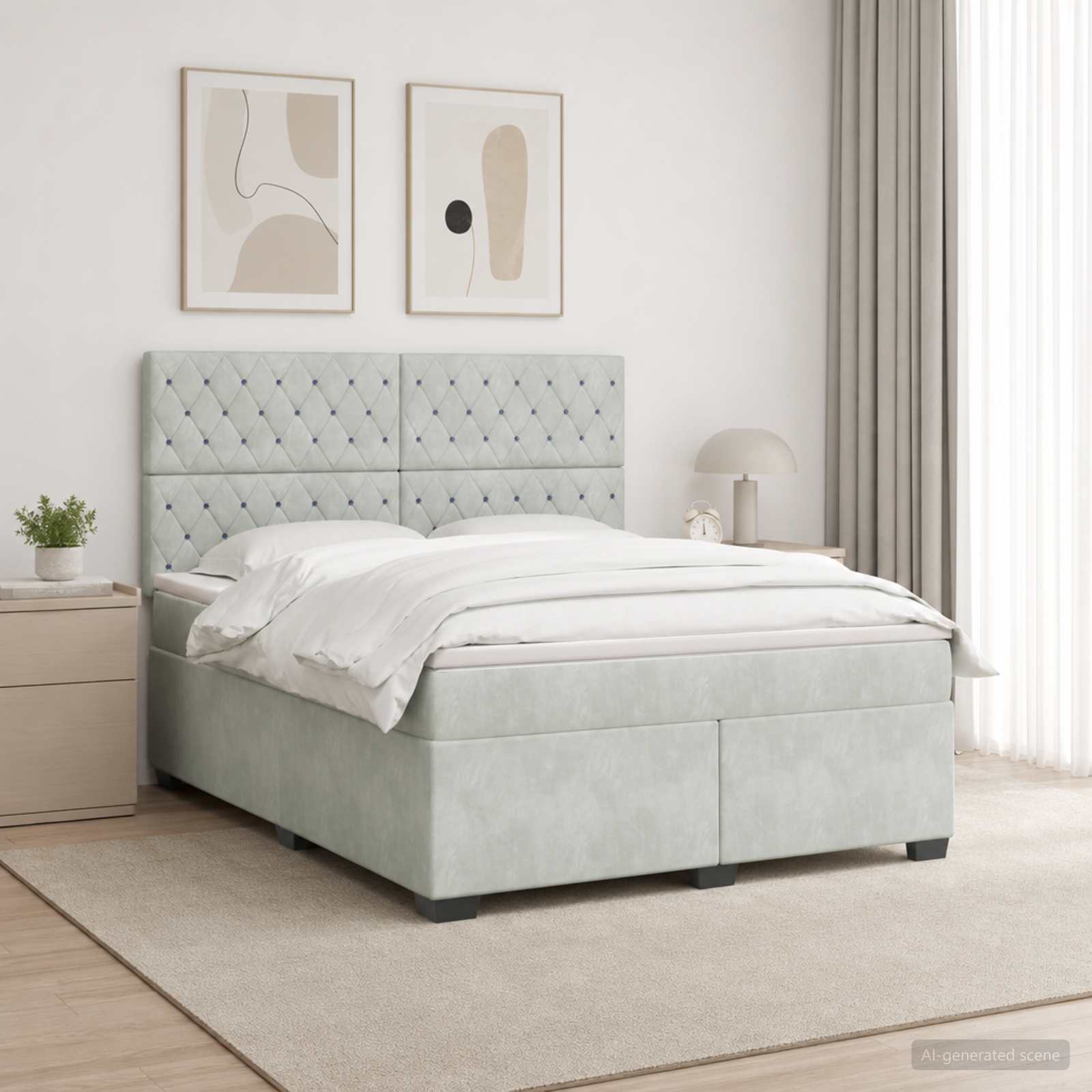 Boxspringbett mit Matratze Hellgrau 140 x 190 cm Samt