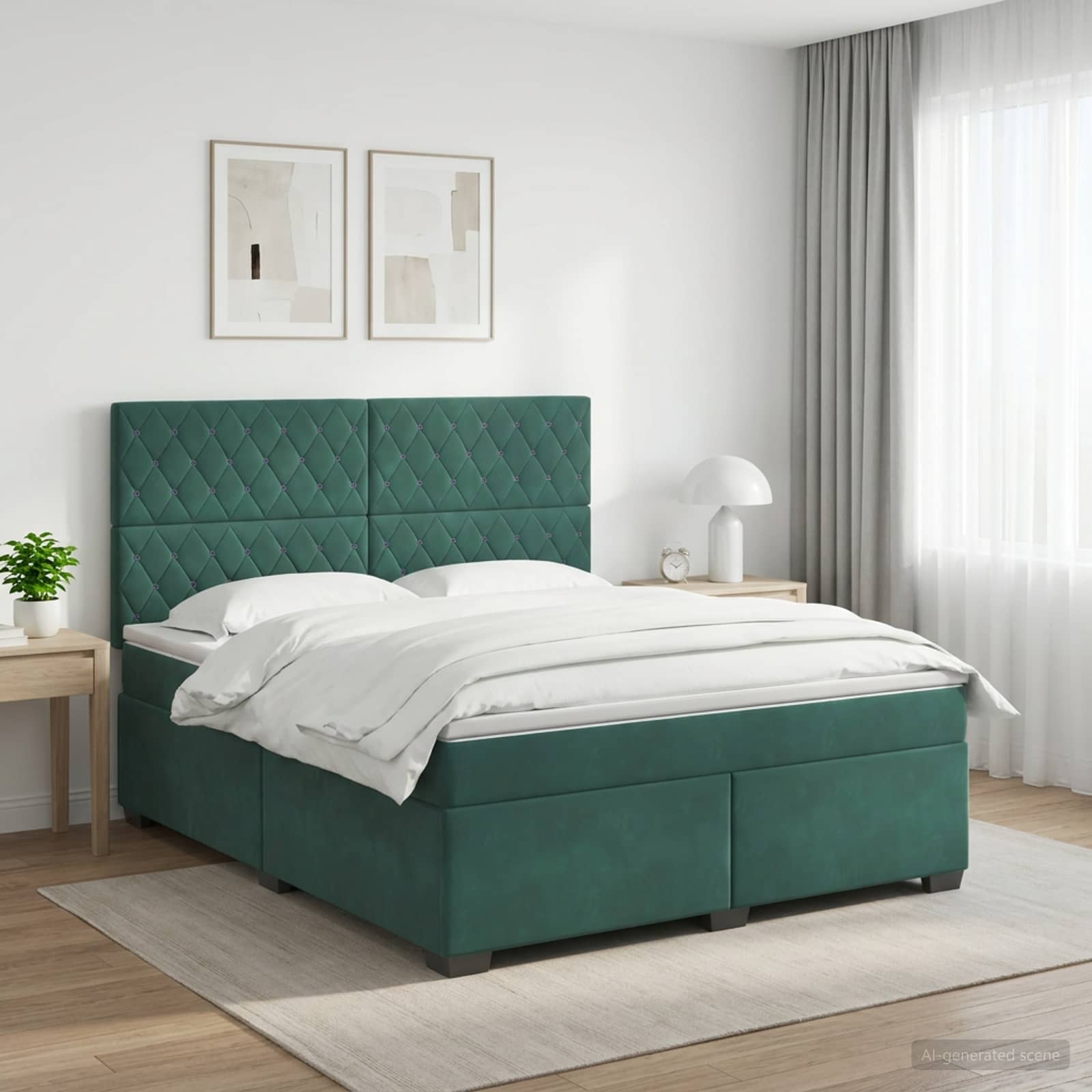 Boxspringbett mit Matratze Dunkelgrün 140 x 190 cm Samt