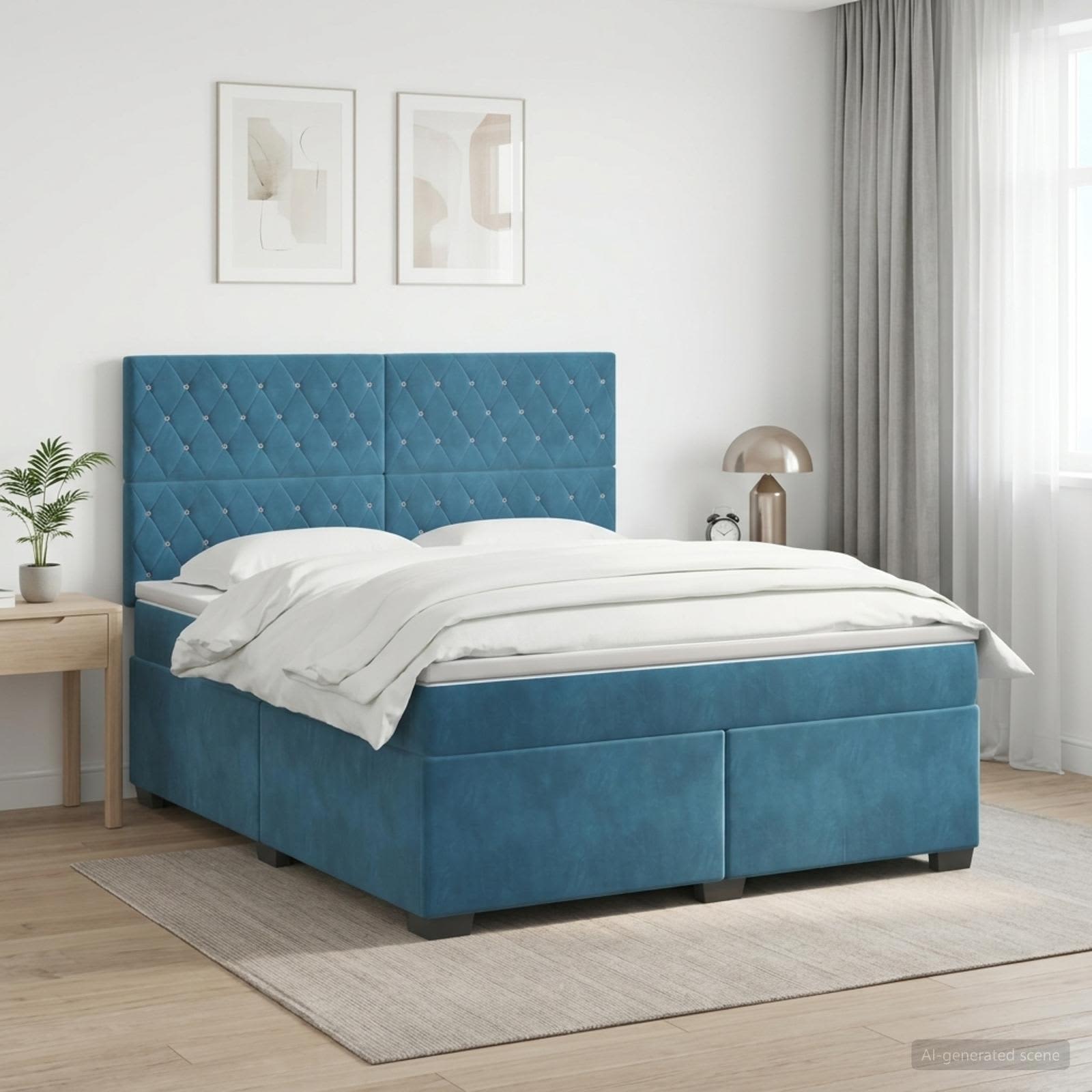 Boxspringbett mit Matratze mit Kopfteil Blau 140 x 190 cm Samt