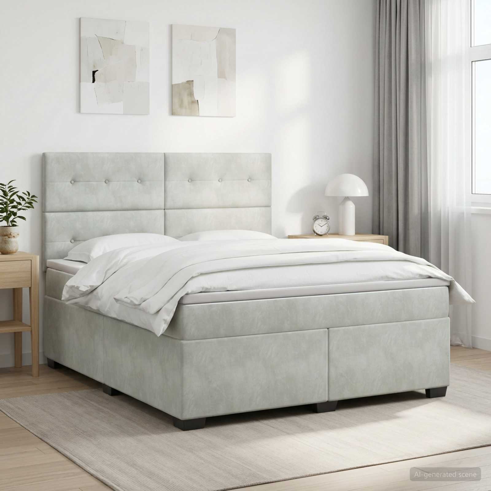 Boxspringbett mit Matratze Hellgrau 140 x 200 cm Samt