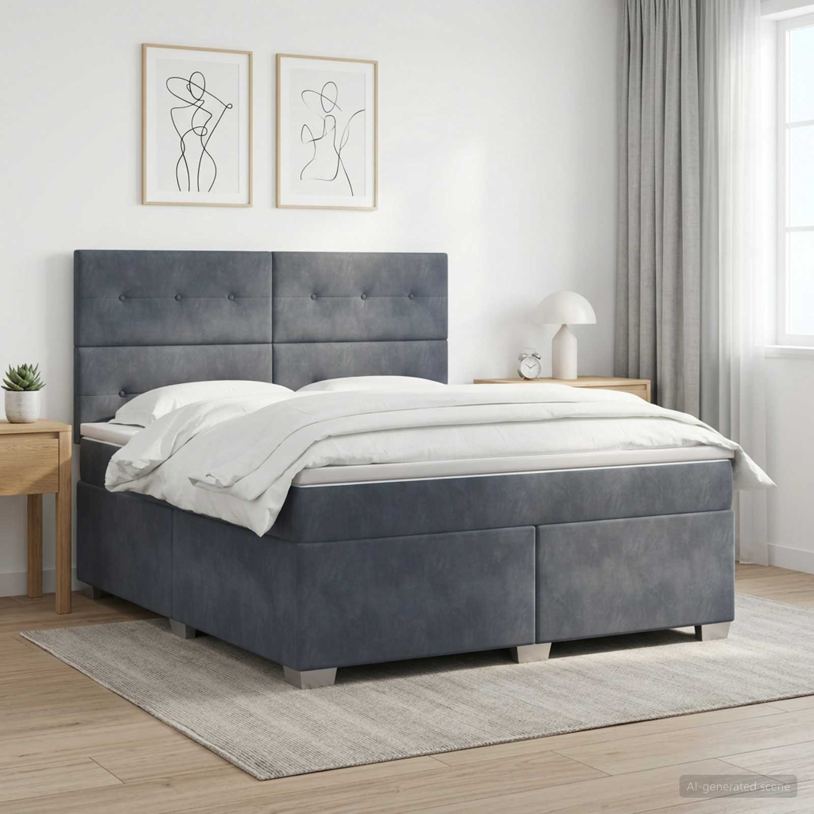 Boxspringbett mit Matratze Dunkelgrau 140 x 200 cm Samt