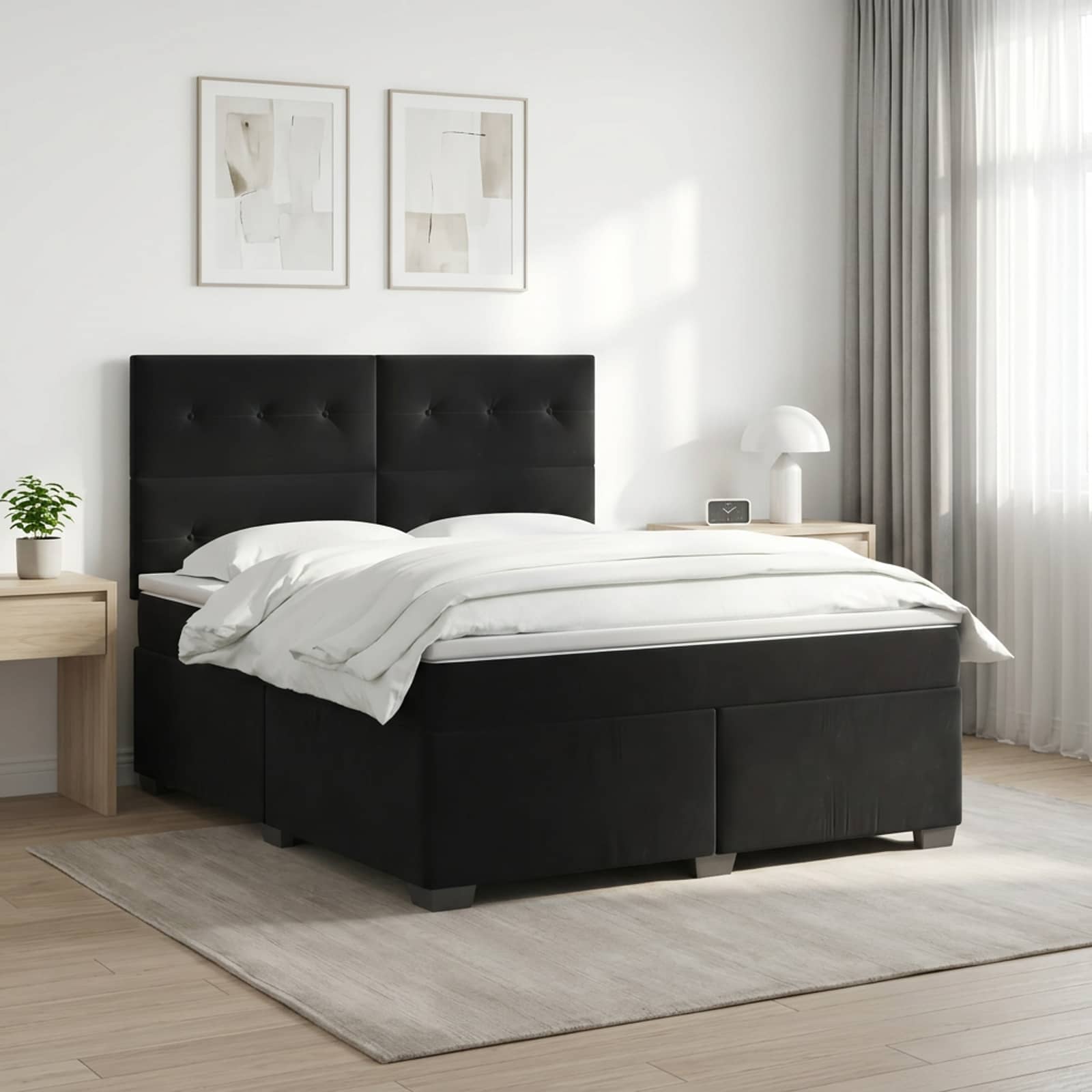Boxspringbett mit Matratze Schwarz 140 x 200 cm Samt