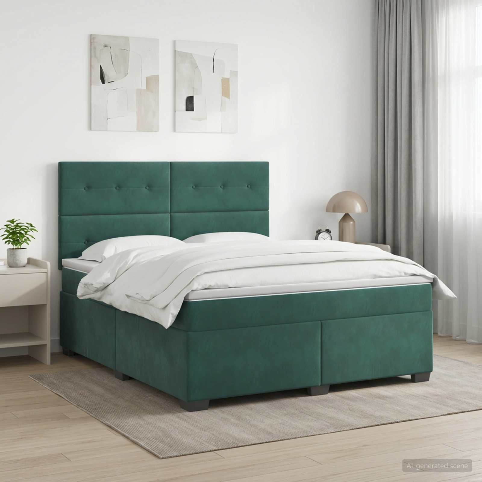 Boxspringbett mit Matratze Dunkelgrün 140 x 190 cm Samt