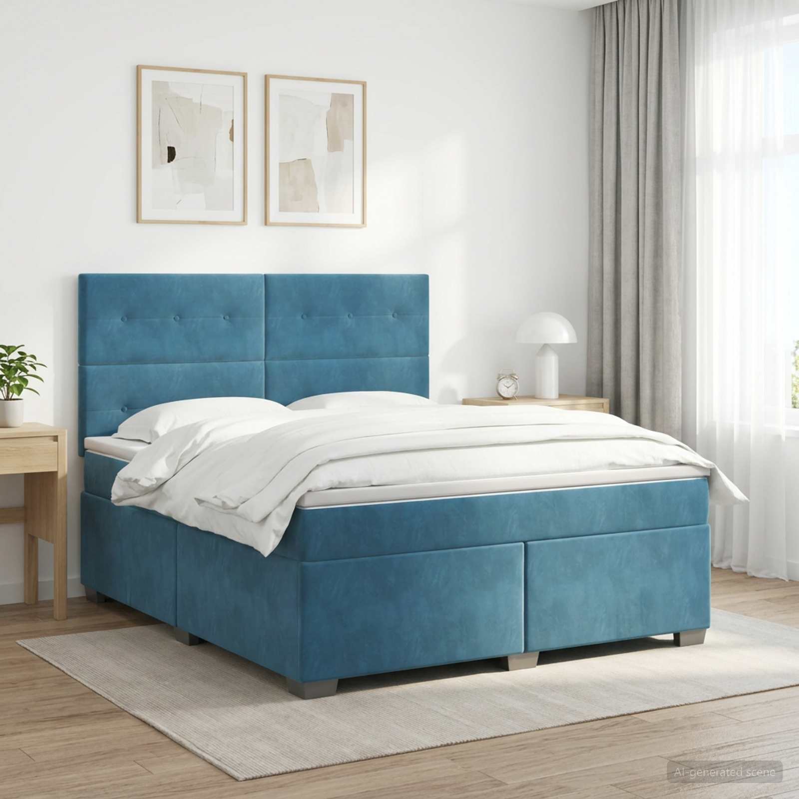 Boxspringbett mit Matratze mit Kopfteil Blau 140 x 190 cm Samt