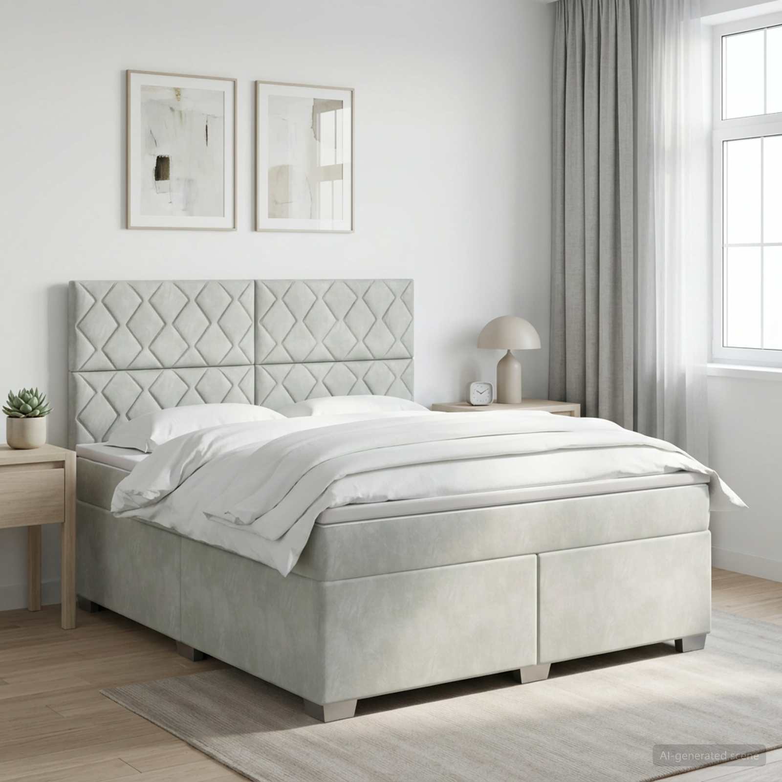 Boxspringbett mit Matratze Hellgrau 140 x 200 cm Samt